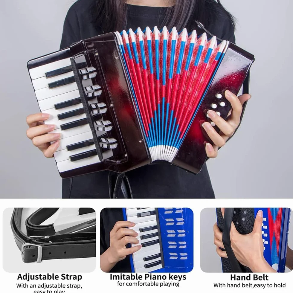 Accordéon Piano 17 Touches 8 Basses Instrument de Musique Enfant Débutants