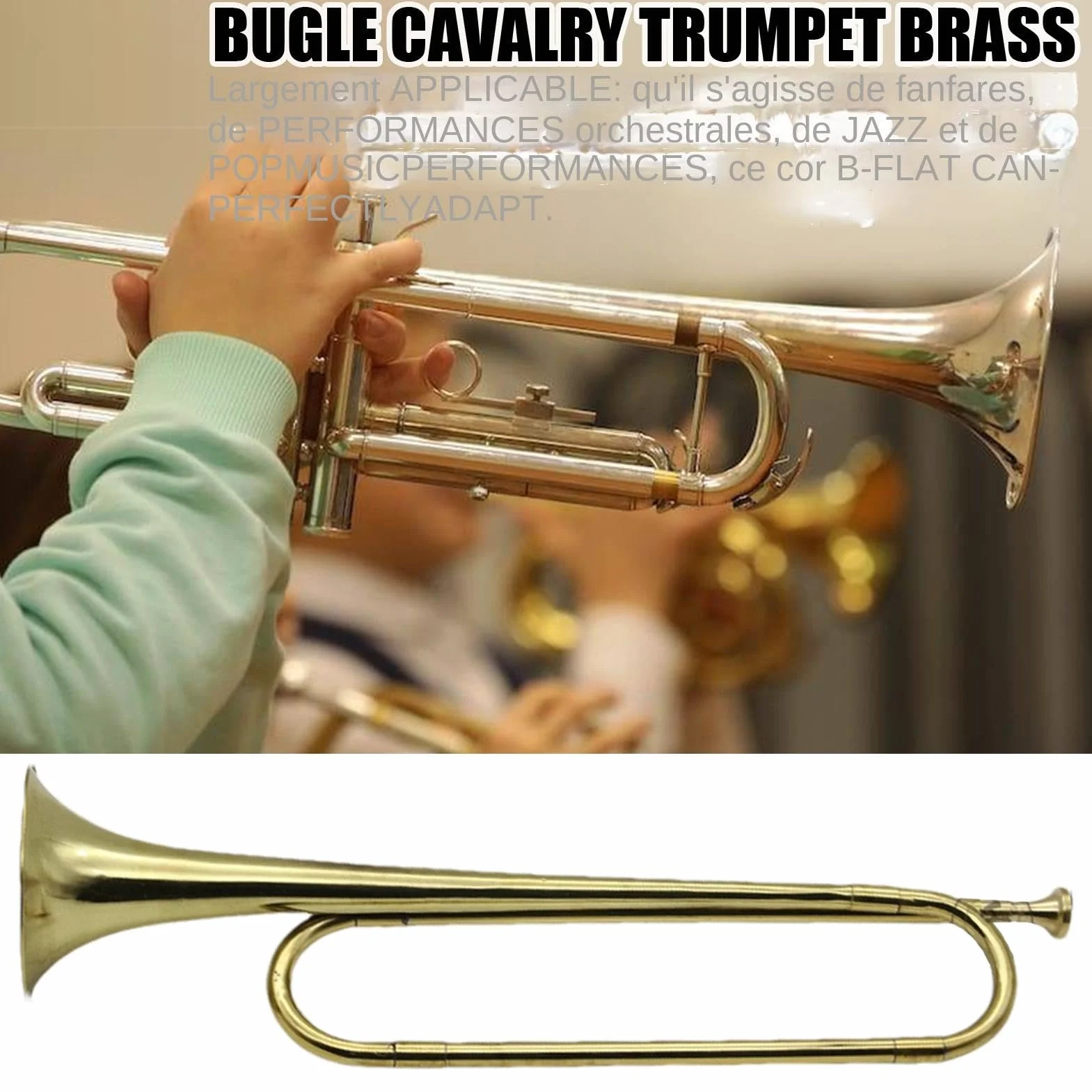 Trompette de cavalerie en laiton plaqué or, clairon portable standard B