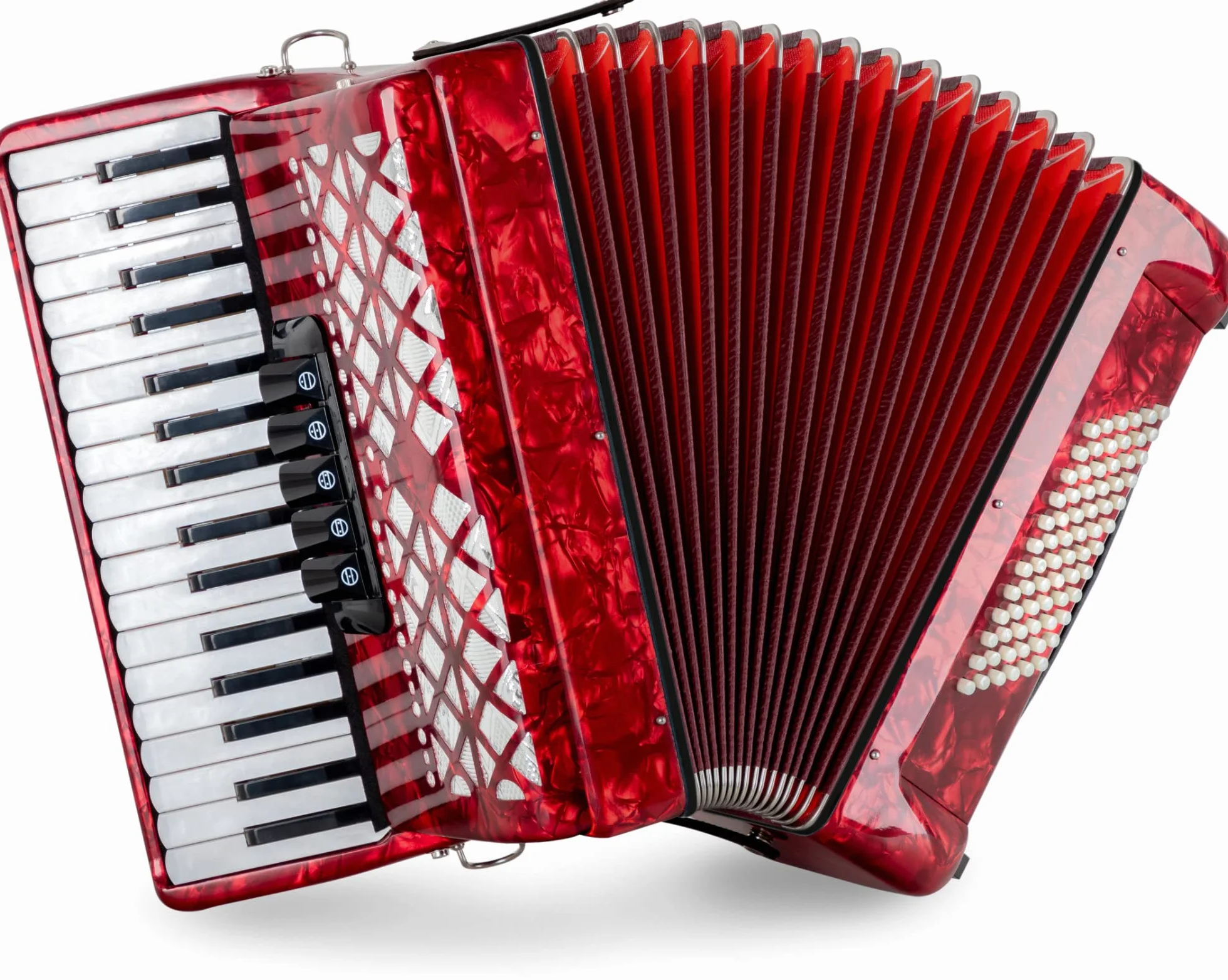Accordéon Classic Cantabile 72 Basses Secondo V 3 voix 34 touches aiguës Rouge avec sangles et housse