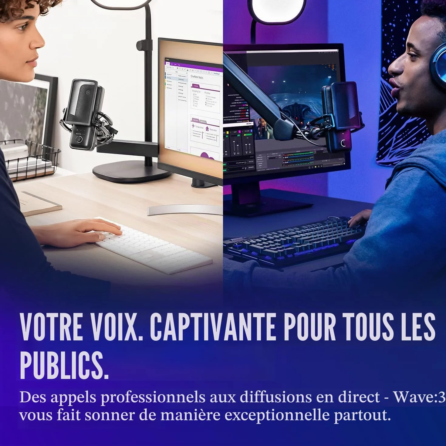 Elgato Wave:3 Micro à condensateur USB studio streaming podcast gaming télétravail logiciel mixage gratuit plug-ins effets anti-distorsion plug & play Mac PC