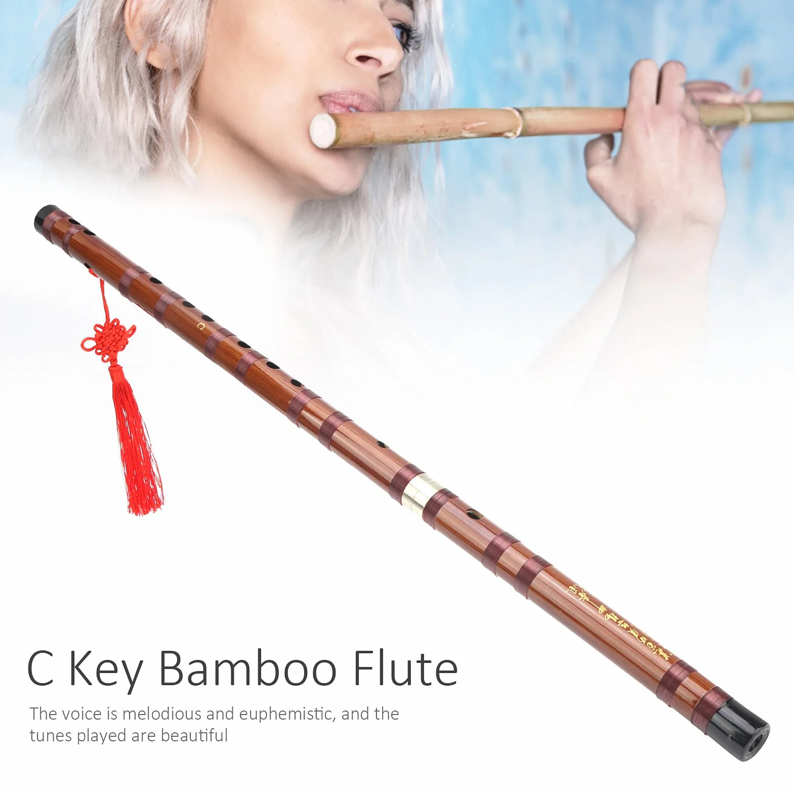 Flûte en bambou Dizi clé C avec boîte, instrument à vent pour débutants