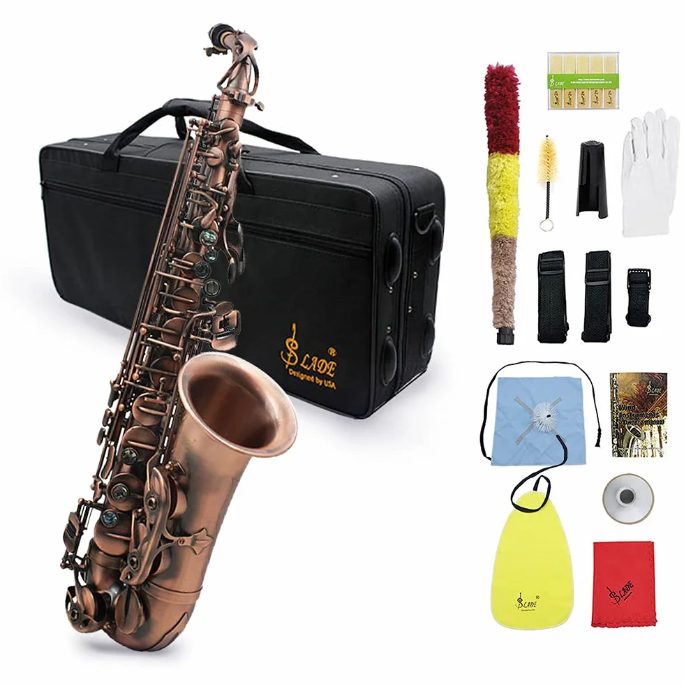 Saxophone alto en forme de coquille d'ormeau avec étui et gants de nettoyage (Rouge brun)