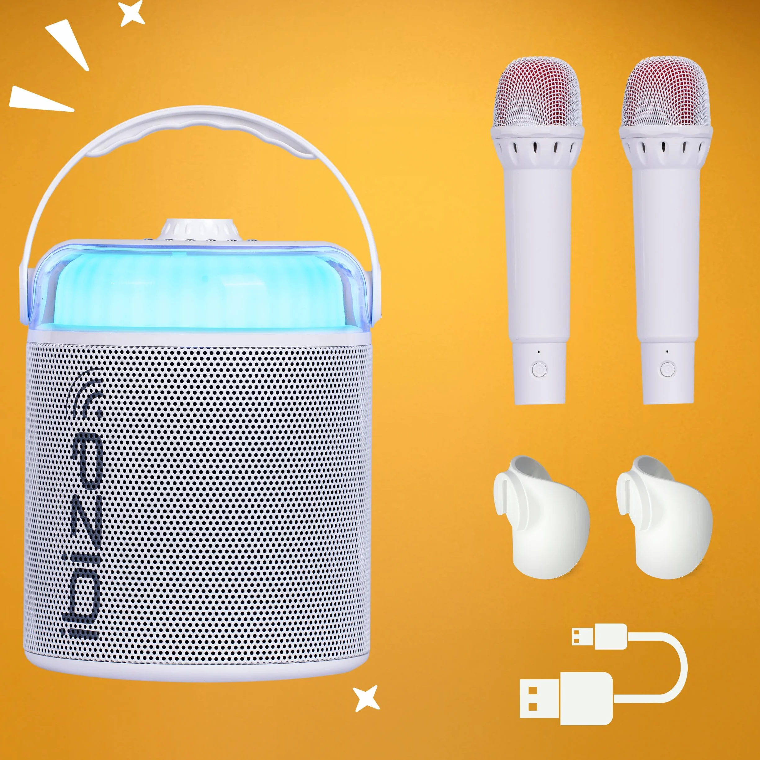 Ibiza KARAHOME-WH Enceinte Karaoke Lumineuse Bluetooth USB MicroSD AUX Coax Blanc