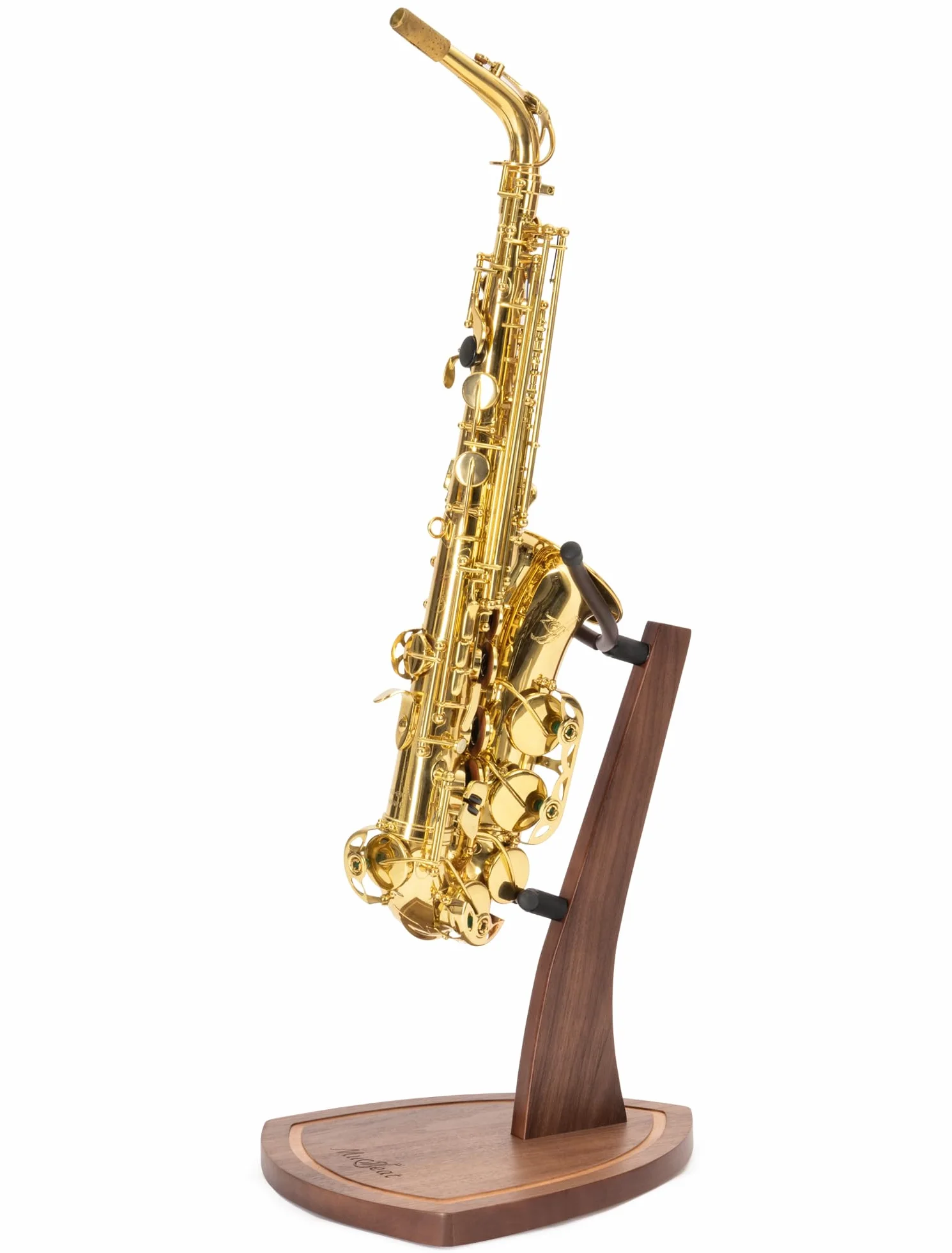 Porte-Saxophone en Bois de Noyer pour Saxophone Alto et Ténor - Support en Bois Massif avec Embouts en Silicone Doux