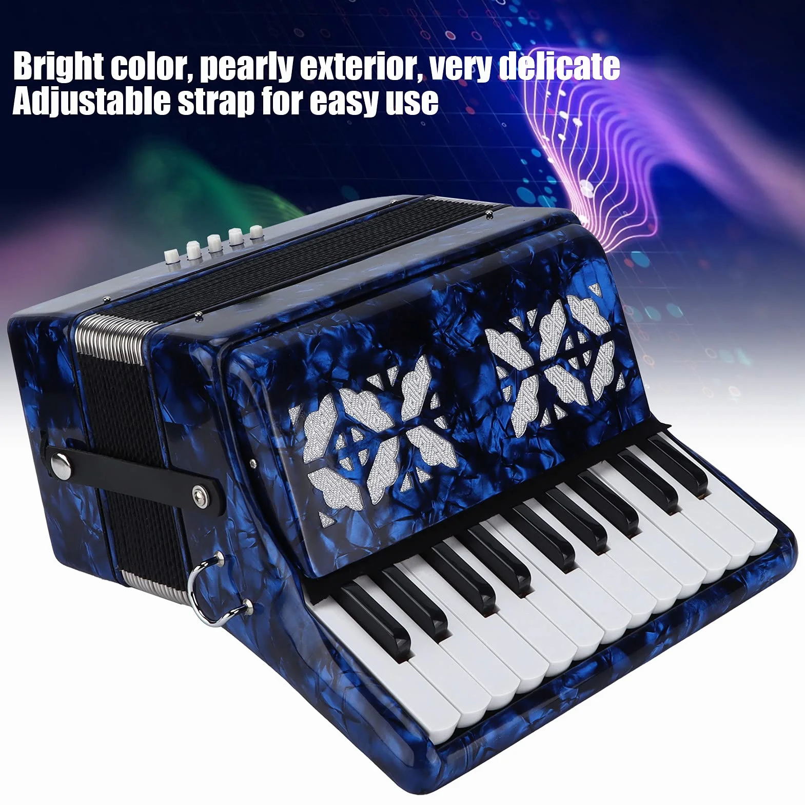 Accordéon Professionnel 8 Basses ABS Bois Massif Soufflet Cuir Vachette Instrument de Musique