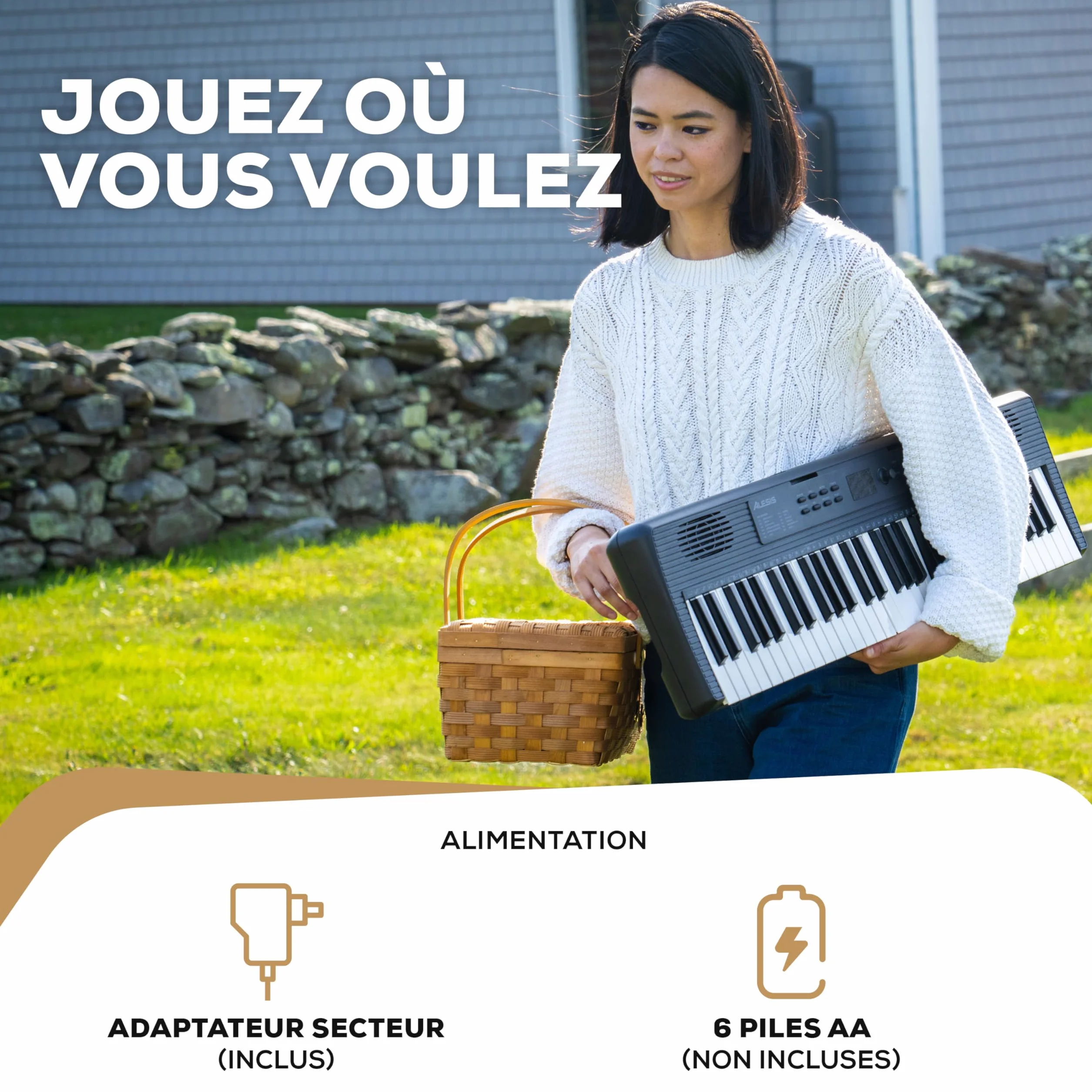 Alesis Melody 61 Piano Numérique 61 Touches pour Débutants avec Haut-Parleurs, Support, Banc, Casque, Pupitre, 300 Sons