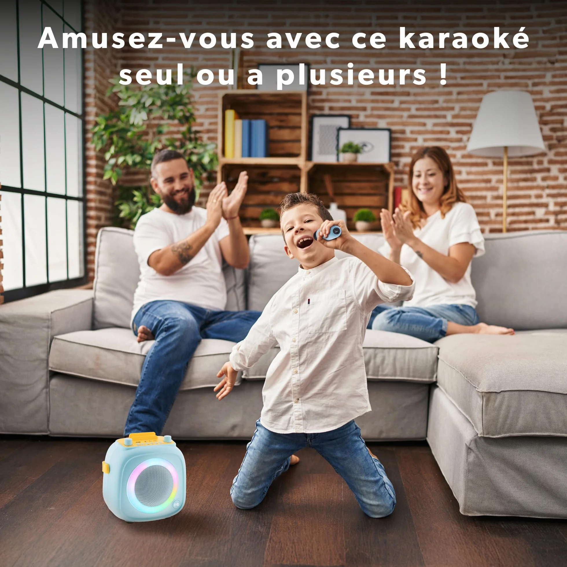 T'nB Enceinte Bluetooth Karaoke 2 Microphones sans Fil 5 Effets Vocaux RGB USB Jack 3,5 mm Portable Bleu