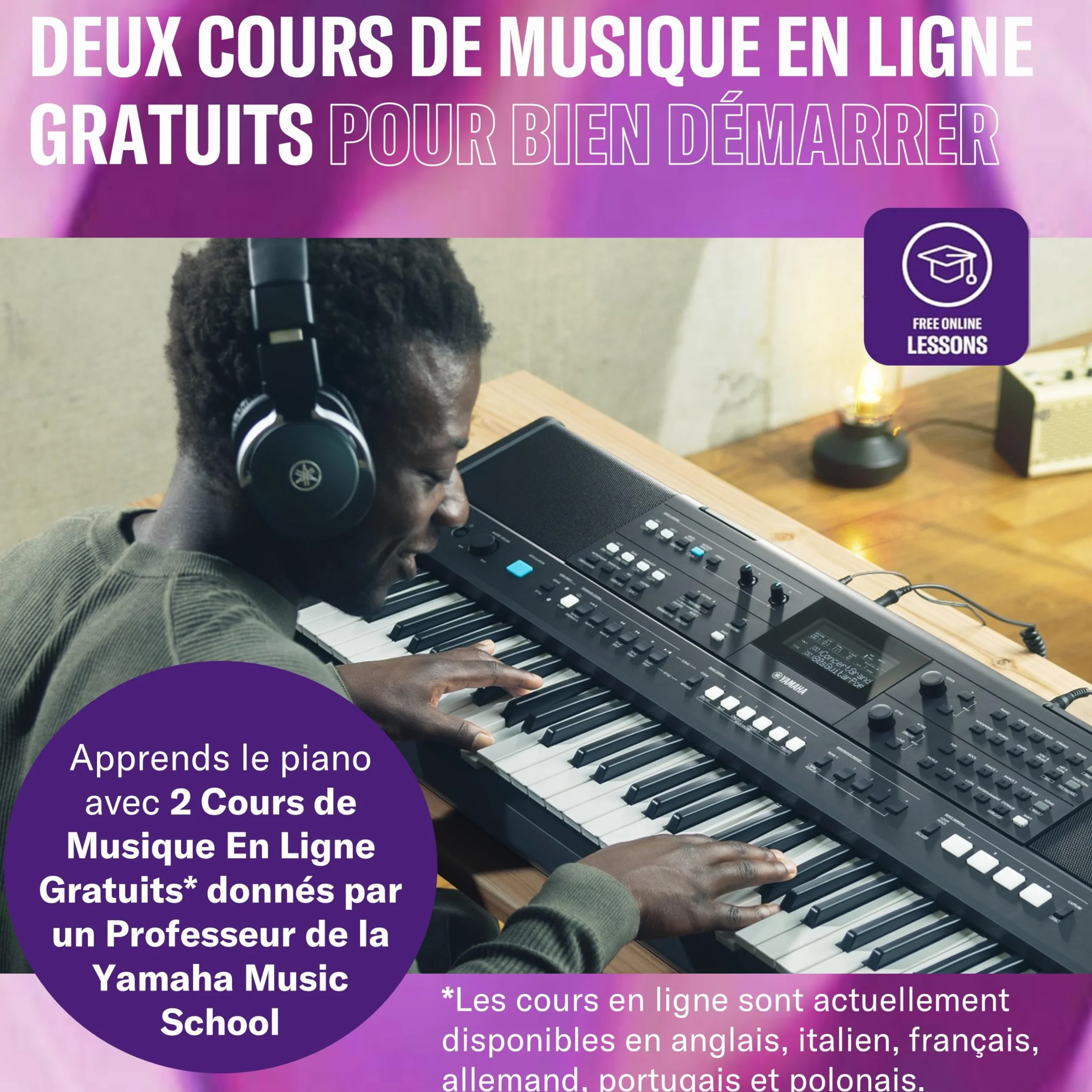 YAMAHA PSR-E483 Keyboard Portable 61 Touches Sensibles 860 Voices 15 Super Articulation Lite 345 Styles Noir