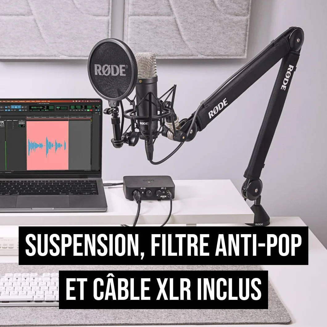 RØDE NT1 Signature Microphone à Condensateur Large Diaphragme avec Suspension, Filtre Anti-Pop et Câble XLR, Noir