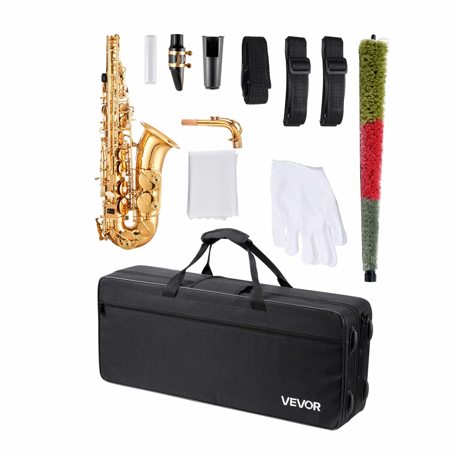 VEVOR Saxophone Alto Mi Bémol Débutants Laiton Résistant Étui Transport Bec Sangles Chiffon Nettoyage Gants Sangle Cou 23 Touches Doré