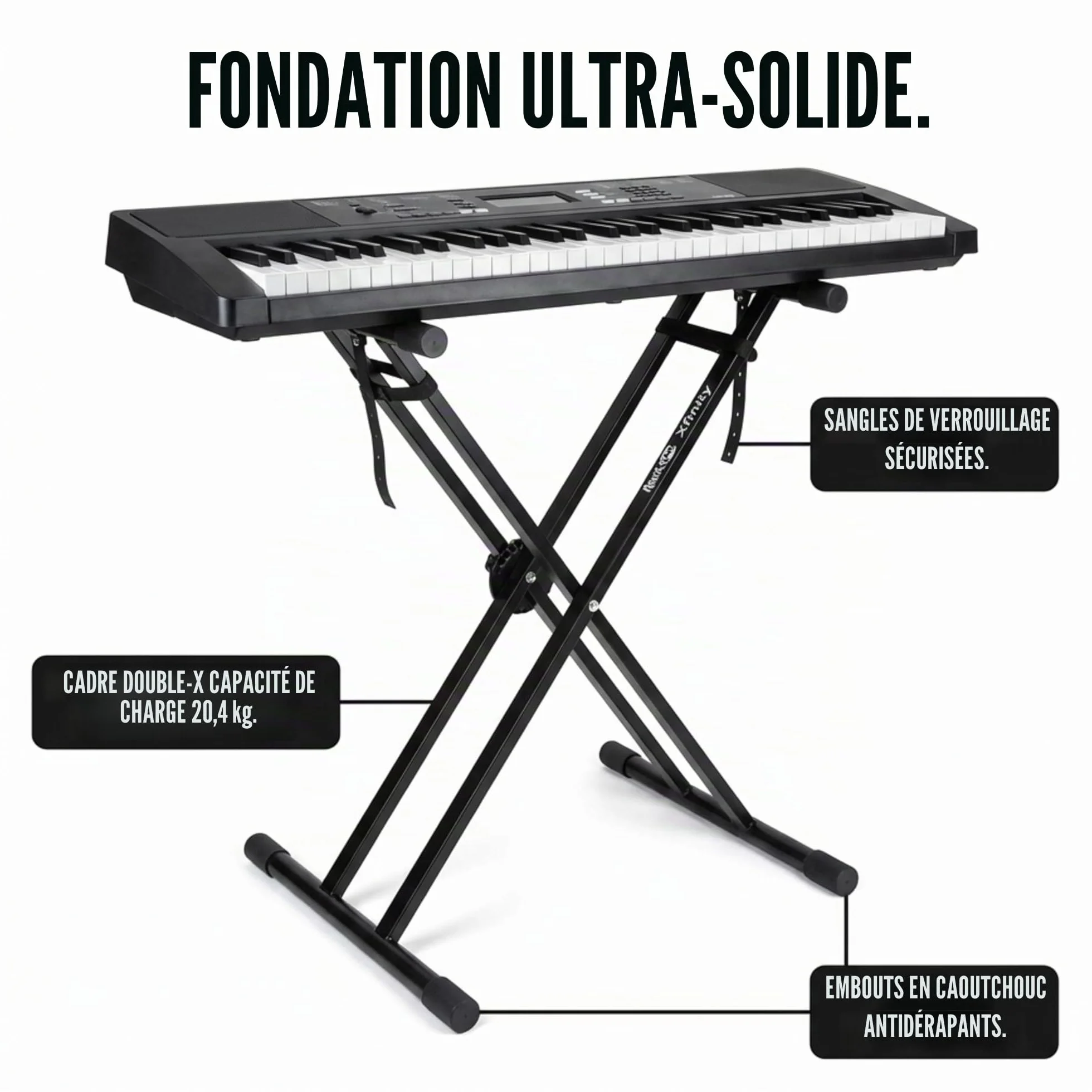 Windsor RockJam RJXX363 Support de Clavier Robuste Double X Réglable avec Déverrouillage Rapide et Verrou de Sécurité