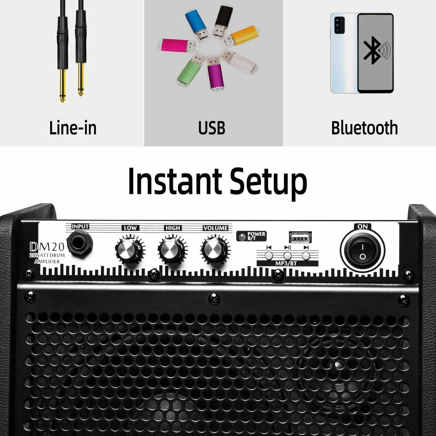 Coolmusic DM20 Moniteur Personnel Amplificateur 20W Bluetooth pour Batterie Électrique, Clavier, Guitare Acoustique