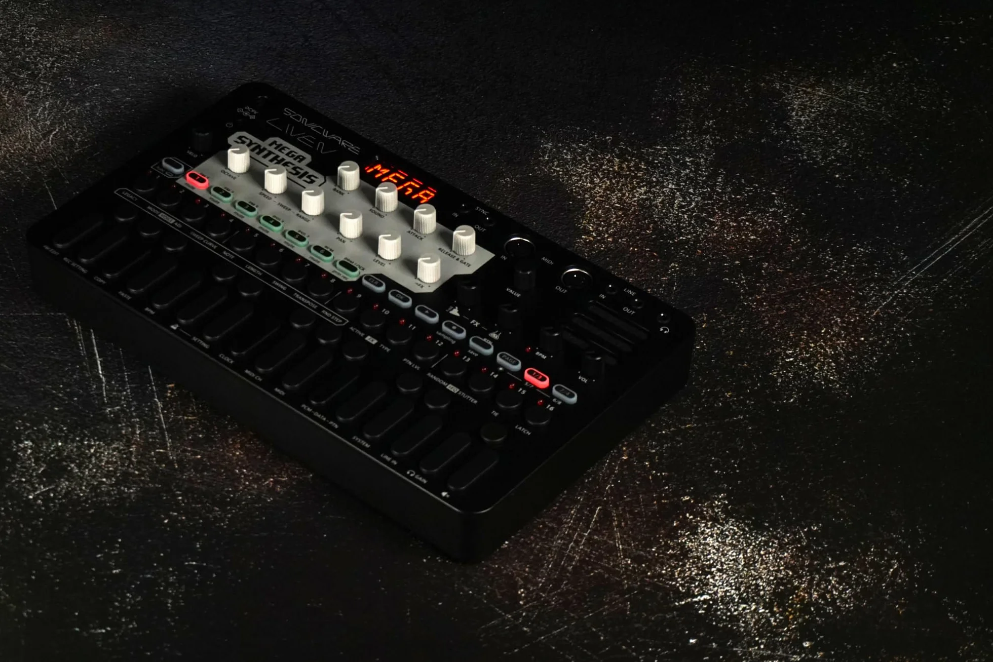 Sonicware Liven MEGA SYNTHESIS Compositeur de musique rétro 320 sons FM 64 kits percussions PCM séquenceur 6 pistes 10 effets