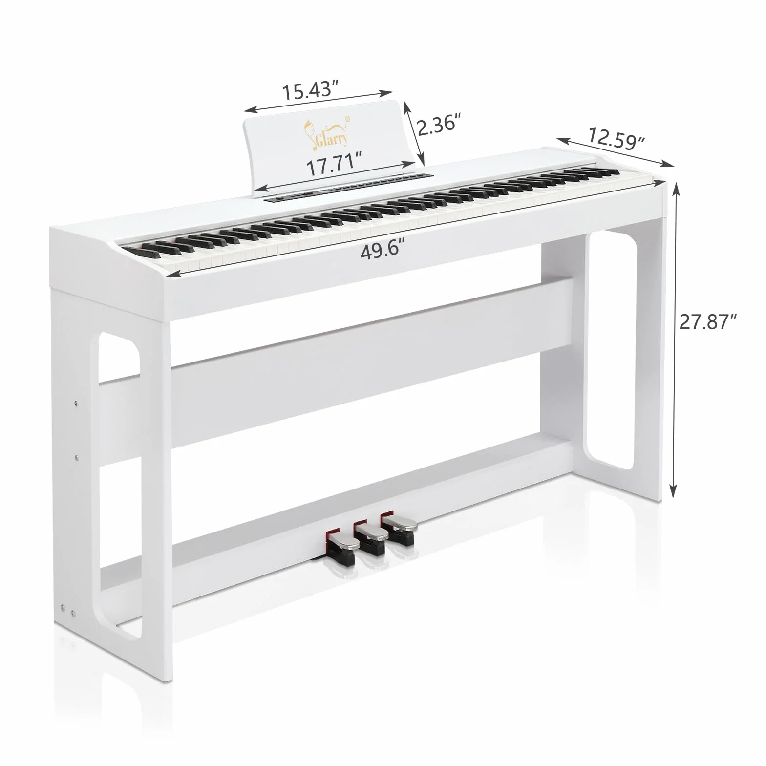 Piano Numérique 88 Touches Pondérées Glarry Domicile avec MIDI-USB, Bluetooth, Haut-Parleurs Stéréo, Action du Marteau, Clavier Fullsize Blanc