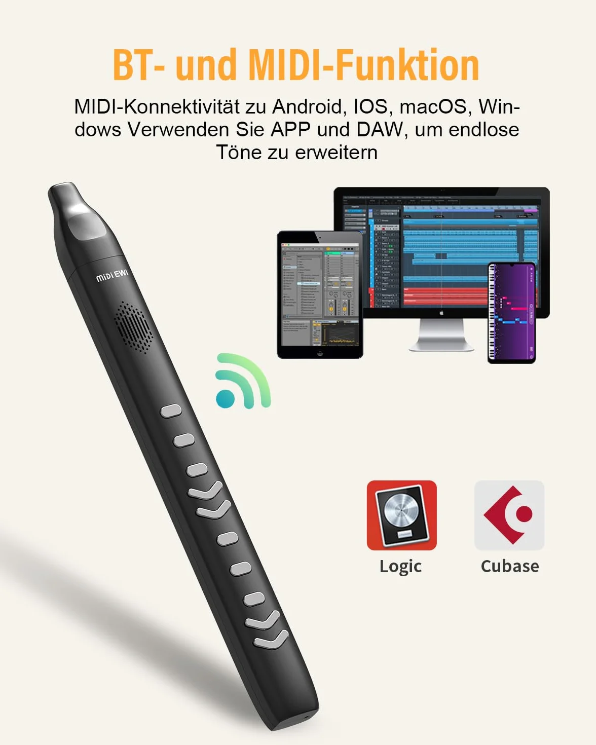 Instrument à soufflage numérique noir Bluetooth MIDI électronique avec câble d'alimentation