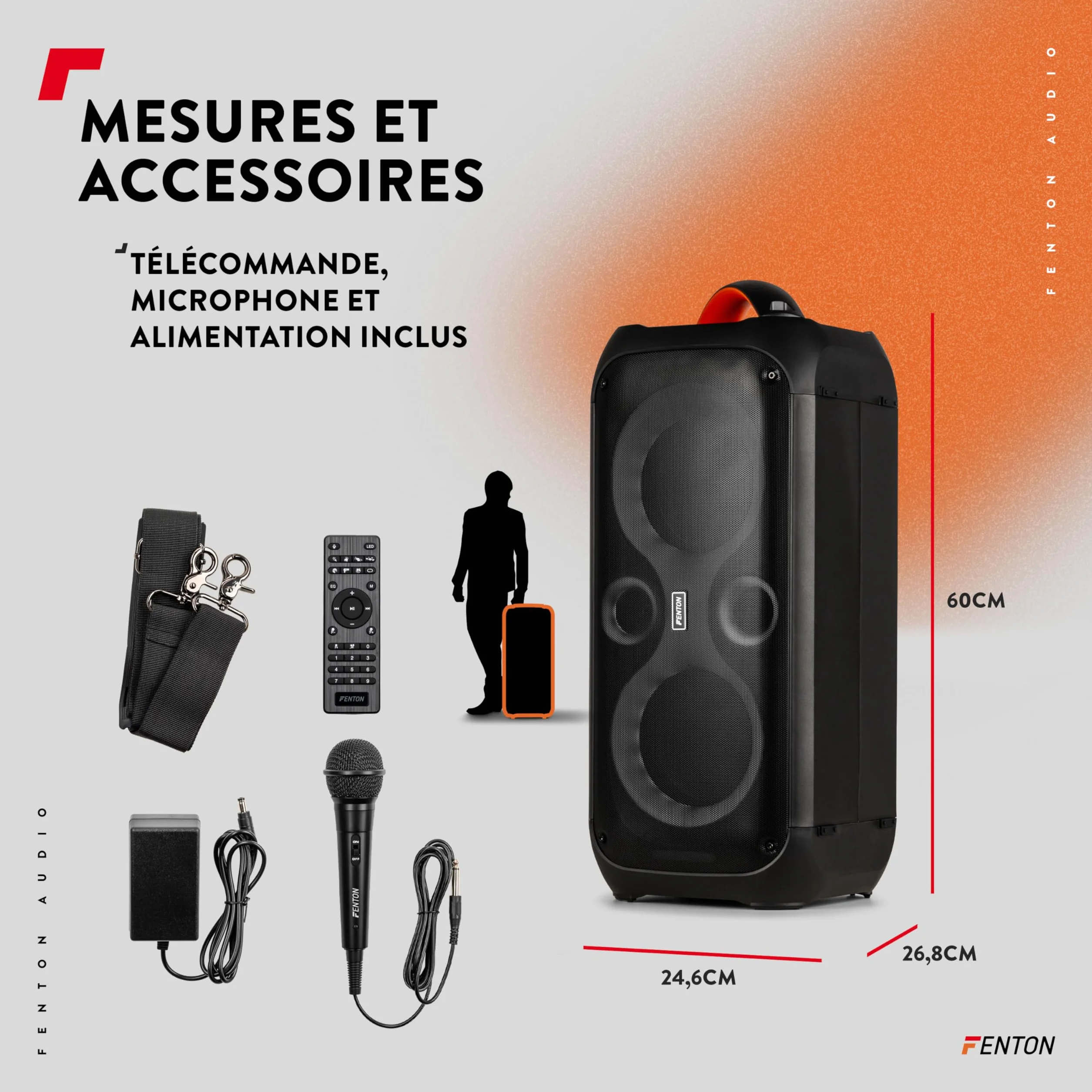 Fenton Core120 Enceinte Sono Portable Lumineuse 180W Autonomie 12H Micro Télécommande