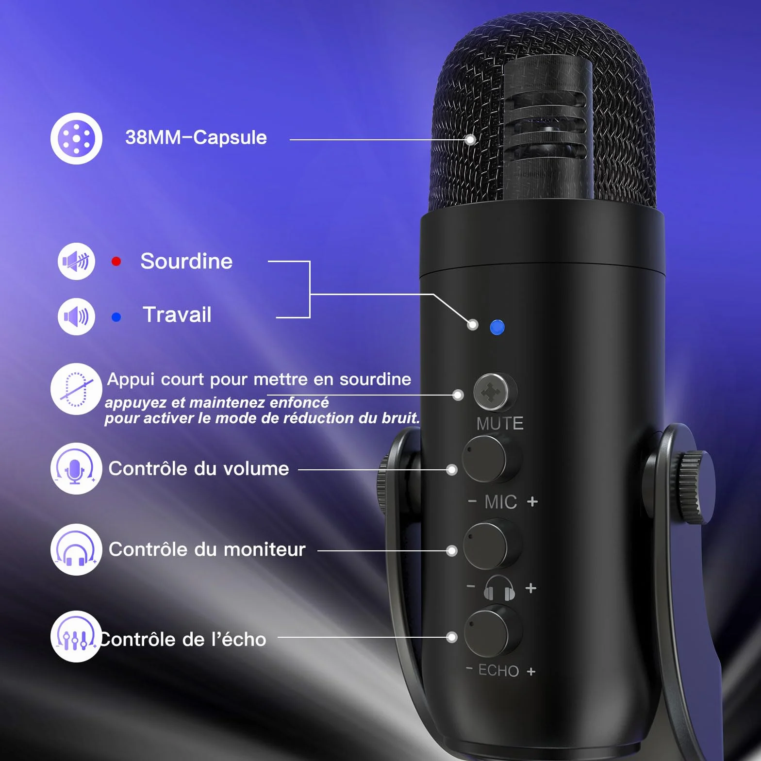 ZealSound Micro Podcast USB à Condensateur - Réduction du Bruit pour PC, Gaming, Streaming, Enregistrement
