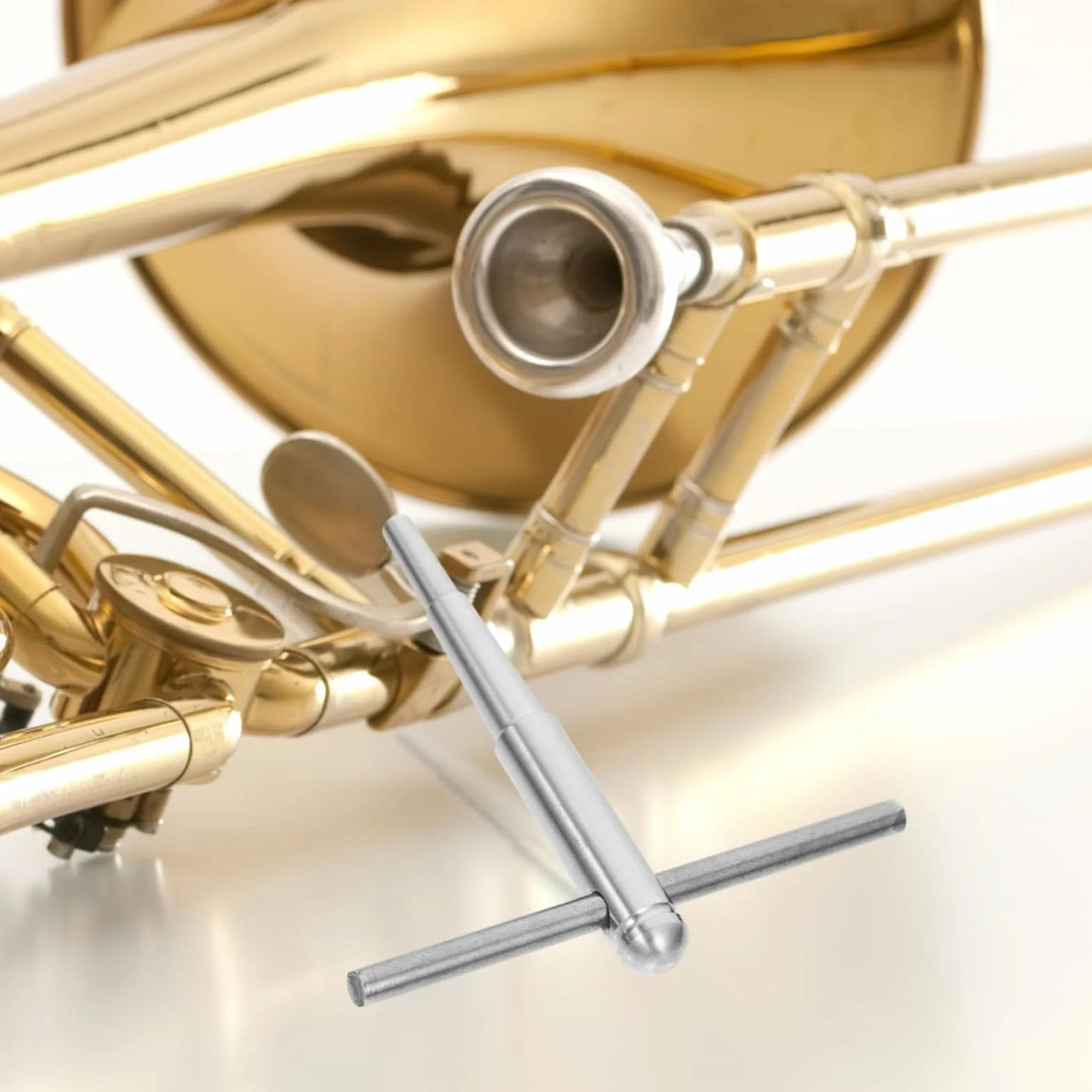 Outil de Réparation de Trompette, Tête Sphérique en Métal, Corne, Trombone, Outils d'Entretien du Cou avec Manche en Bois