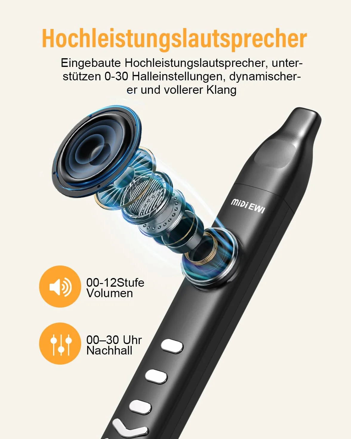 Instrument à soufflage numérique noir Bluetooth MIDI électronique avec câble d'alimentation