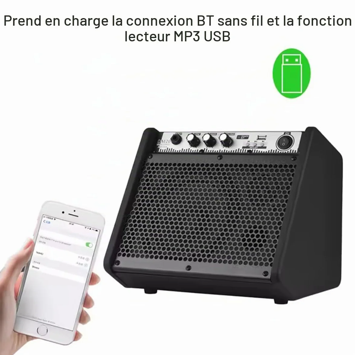 Coolmusic DM20 Moniteur Personnel Amplificateur 20W Bluetooth pour Batterie Électrique, Clavier, Guitare Acoustique