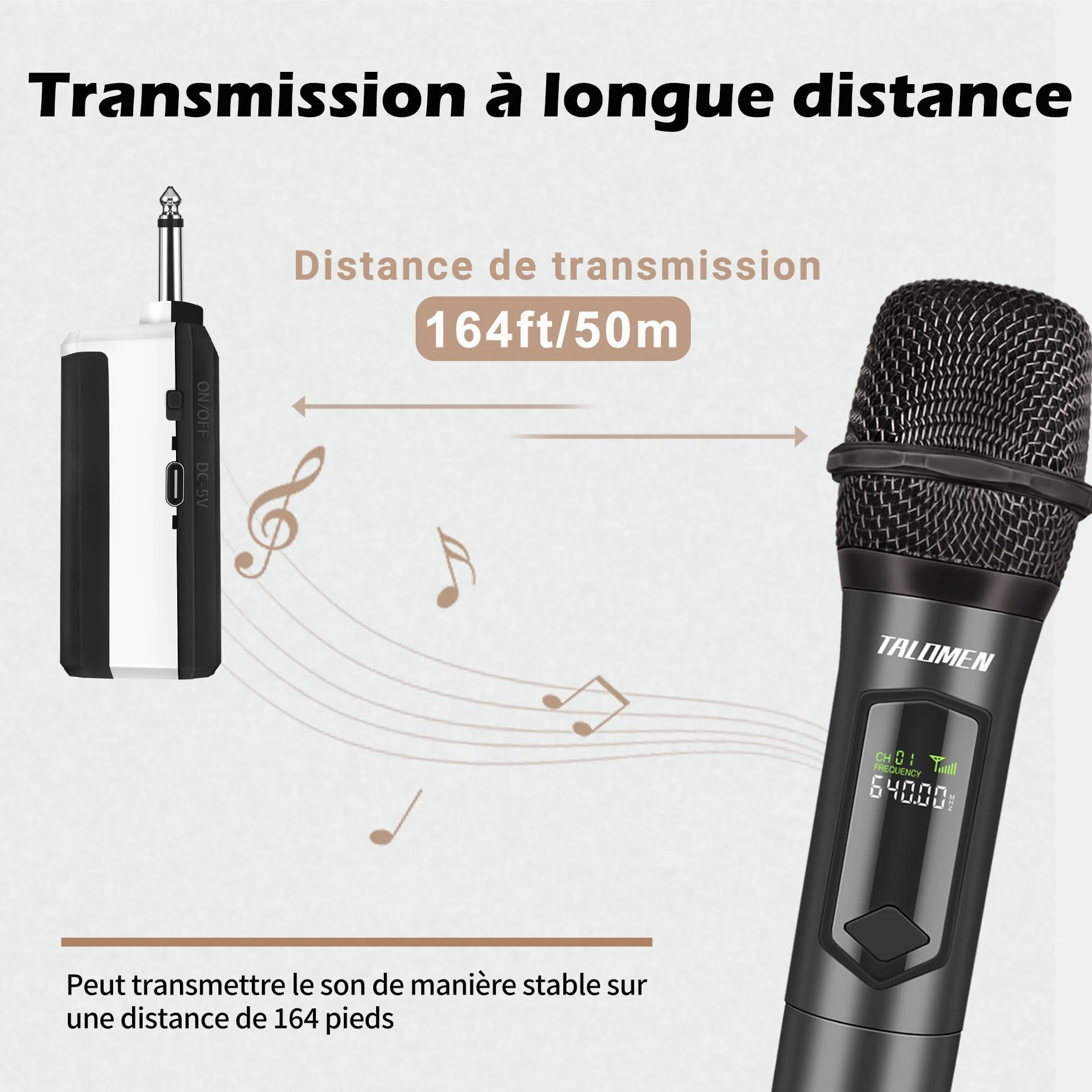 Talomen Microphone sans fil professionnel 2.4 GHz système dual micro dynamique rechargeable avec récepteur 160ft K60-2