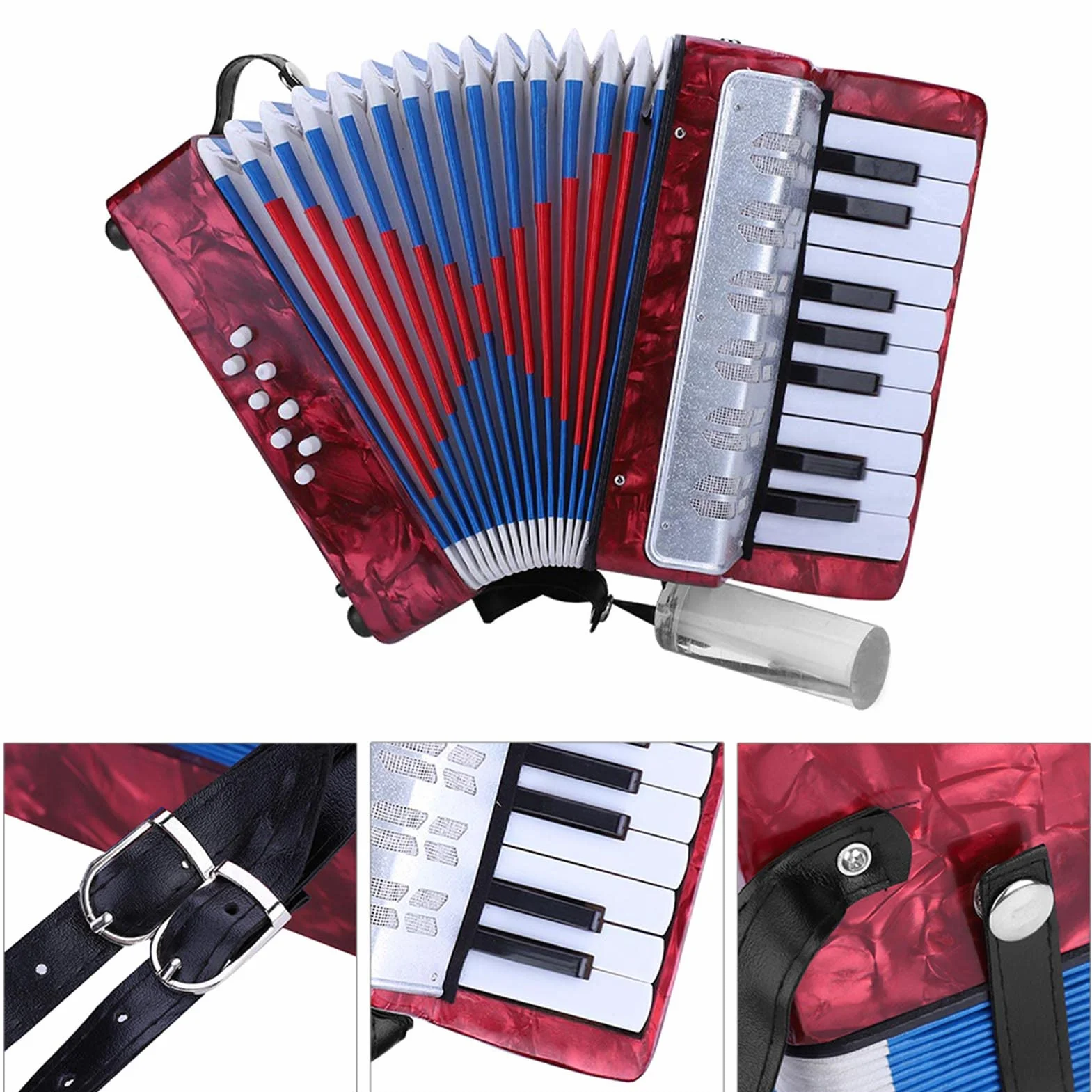 Accordéon Débutant 17 Touches 8 Basses Bandoulière Réglable Instrument Piano Adultes