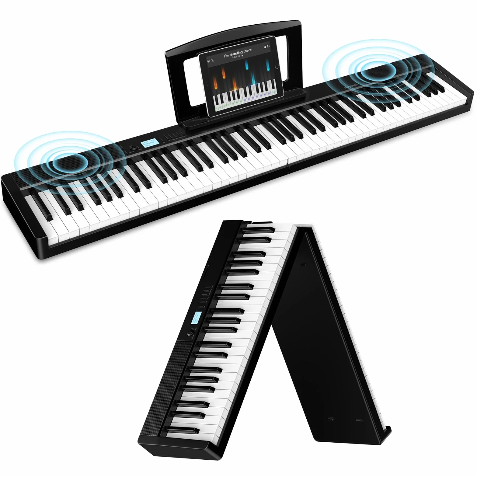 Piano numérique 88 touches lestées 1800 mAh Bluetooth MIDI Noir