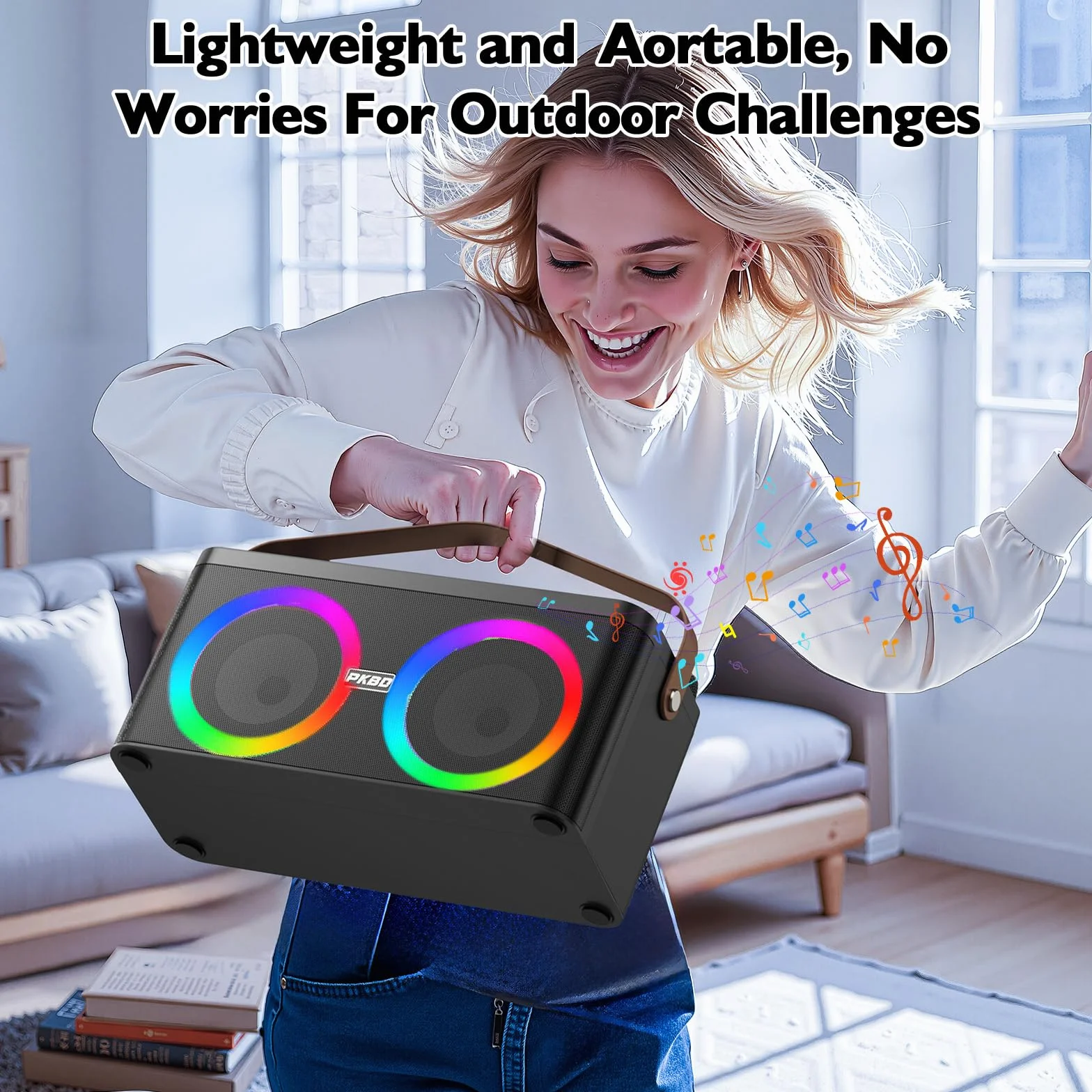 PKBD Machine de Karaoké Portable avec 2 Microphones sans Fil et Lumières LED