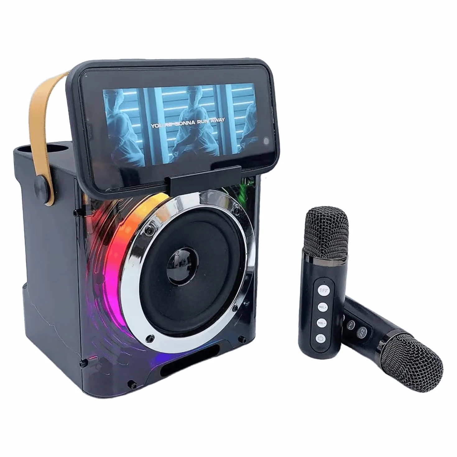 Machine de Karaoké avec 2 Microphones Sans Fil, Enceinte Bluetooth Portable avec Lumières LED pour Enfants Adultes