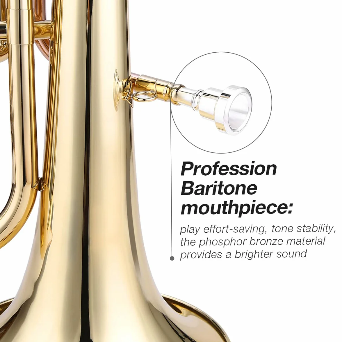 Barytonhorn Bb Brass Style Piston Goldlac-k Surface Instrument à vent avec gants, chiffon de nettoyage