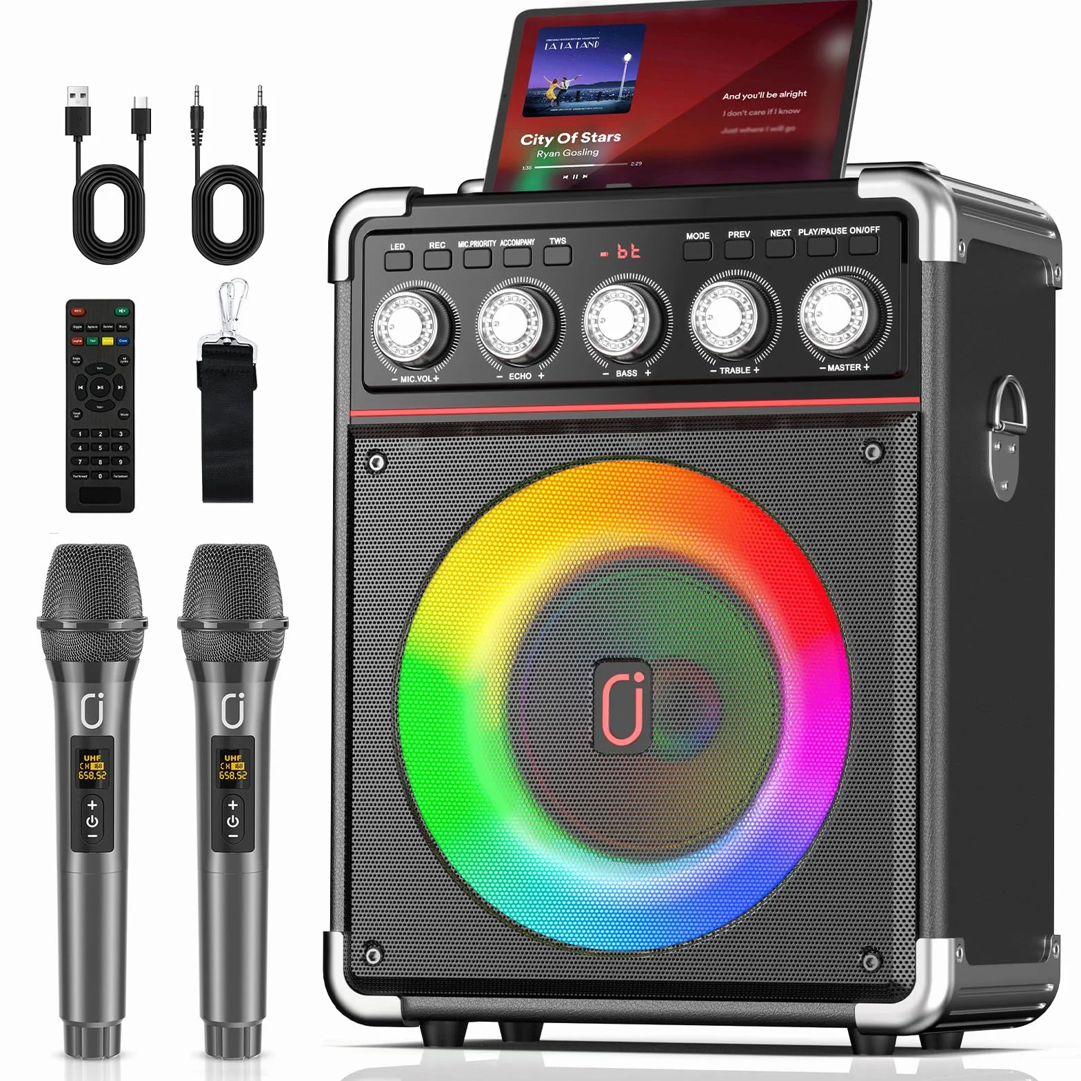 JYX Enceinte Karaoke 100W sans Fil Autonomie 24h DSP Bicœur