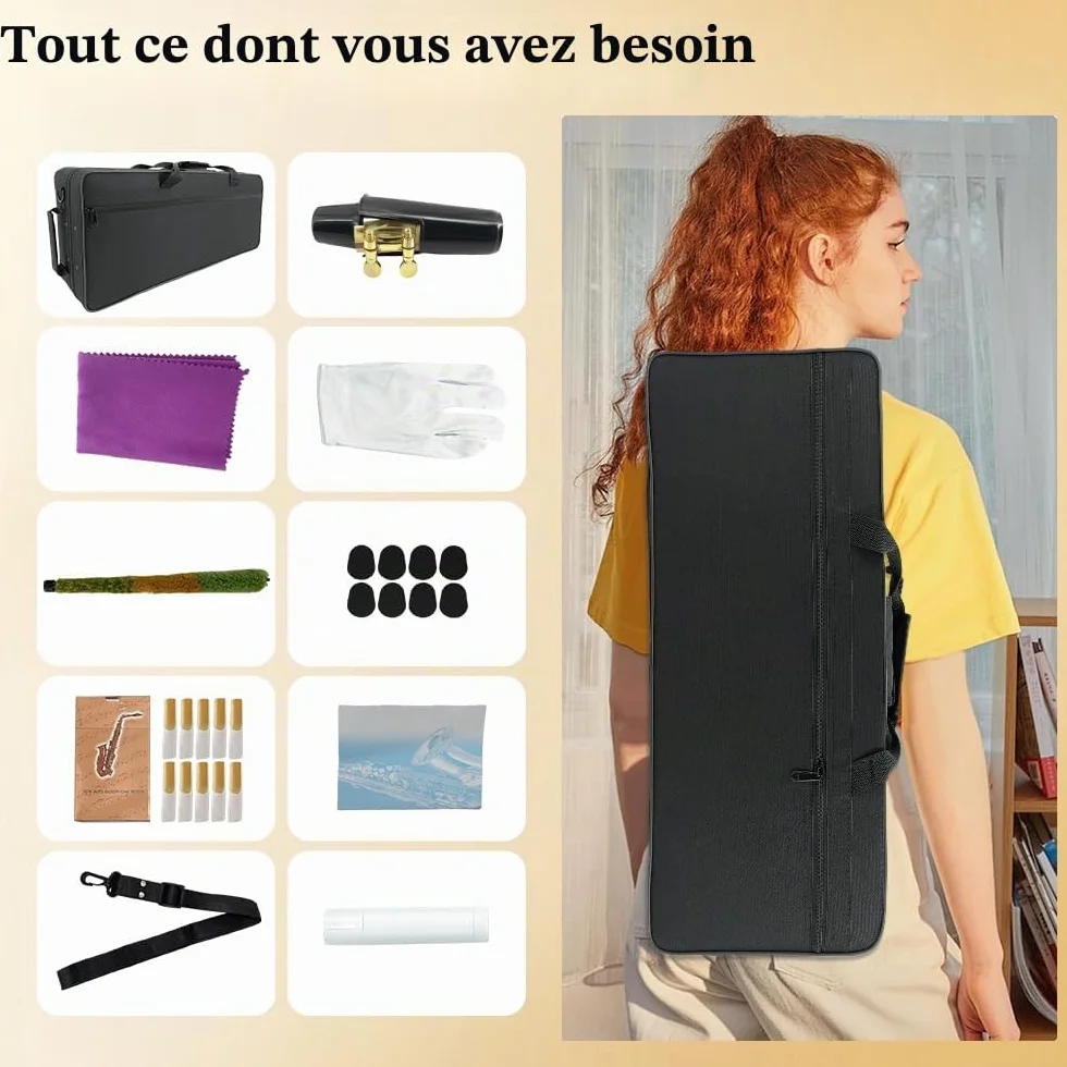 Saxophone Alto Mi Bémol pour débutants adultes kit complet avec étui rigide et accessoires