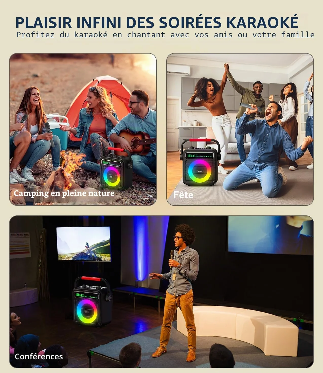 Professionnel Enceinte Bluetooth Puissante avec 2 Micros sans Fil Système PA Portable Karaoke Adulte
