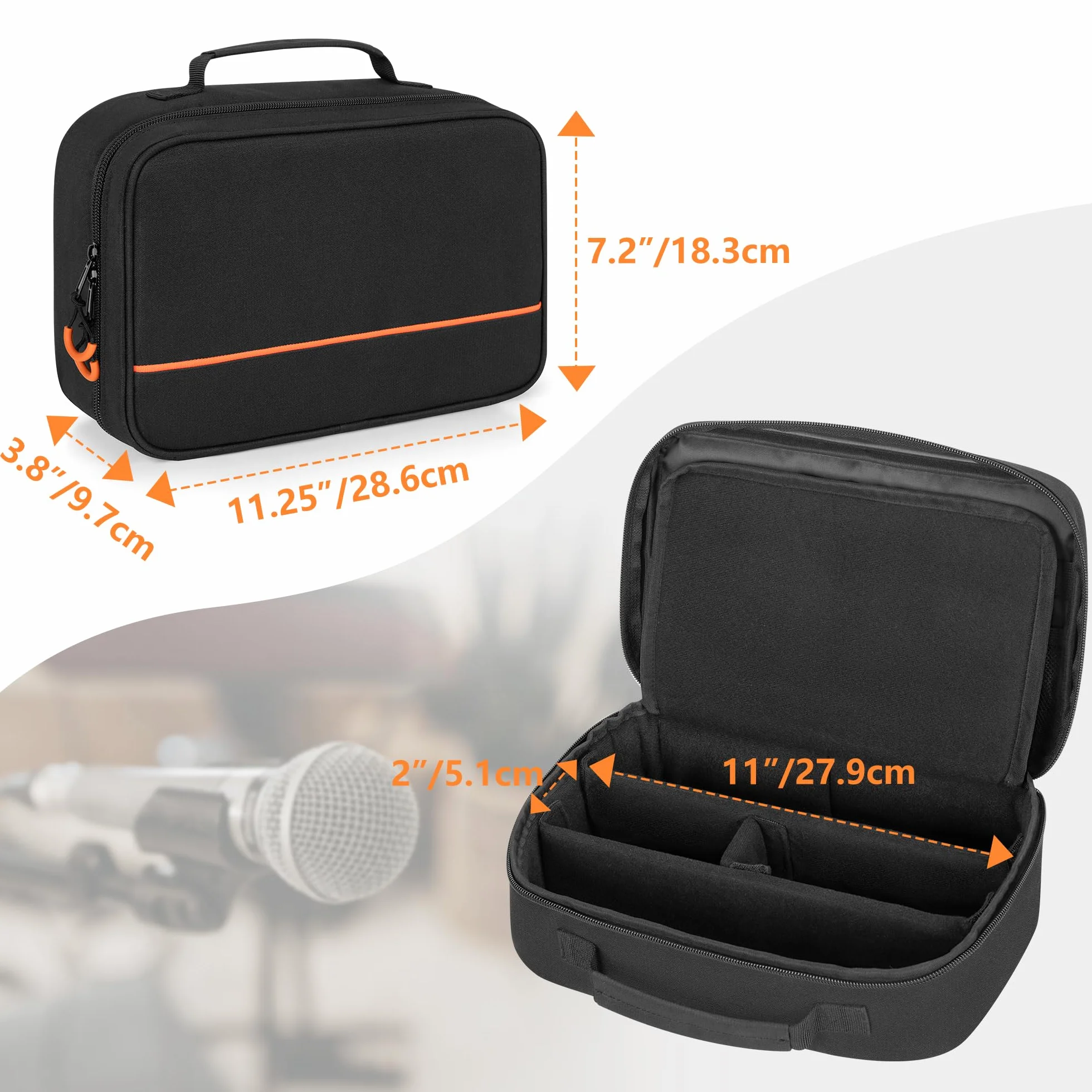 PGmoon Étui de Transport pour Microphone sans Fil 3 Emplacements, Sac de Rangement pour 3 Microphones Jusqu'à 11"