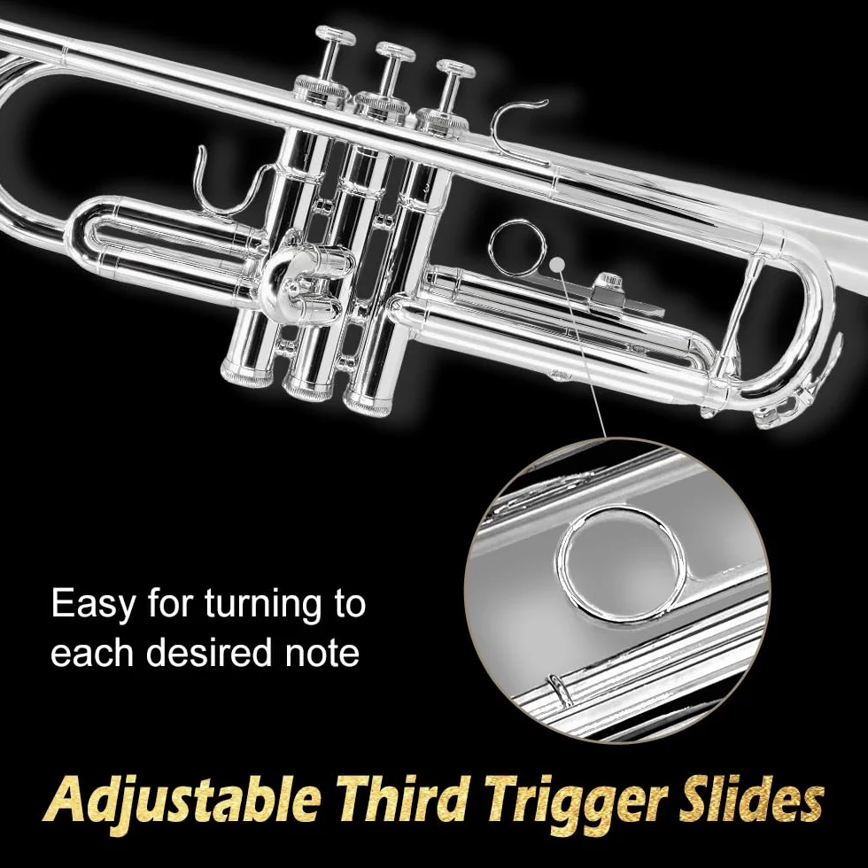 Trompette en si bémol standard pour débutants étudiants laiton avec embouchure 7C étui rigide argent
