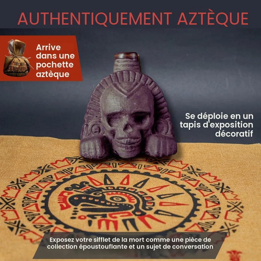Sifflet de la mort aztèque hurlant noir obsidienne