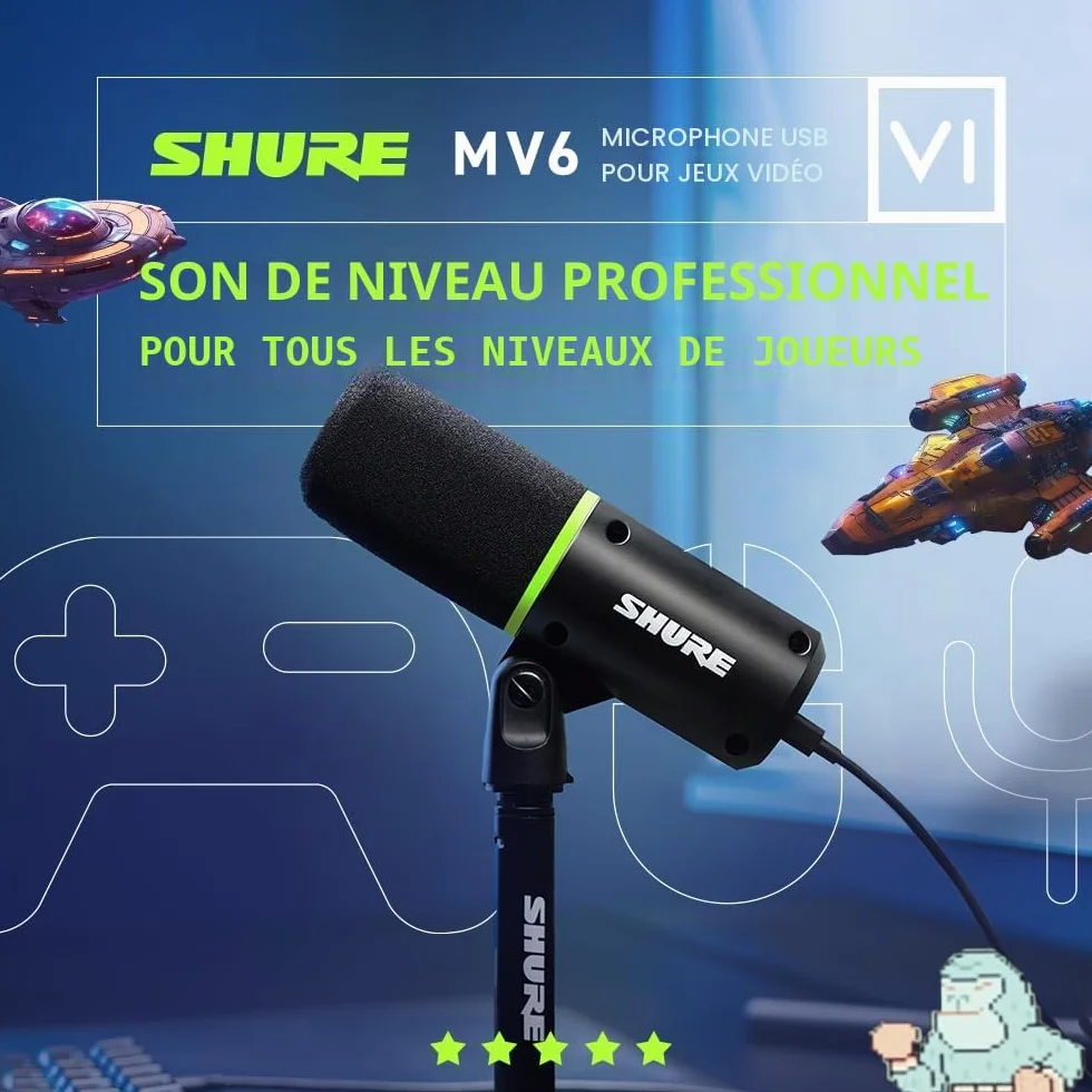 Shure MV6 Micro USB-C Gaming Microphone Dynamique Digital Popper Stopper