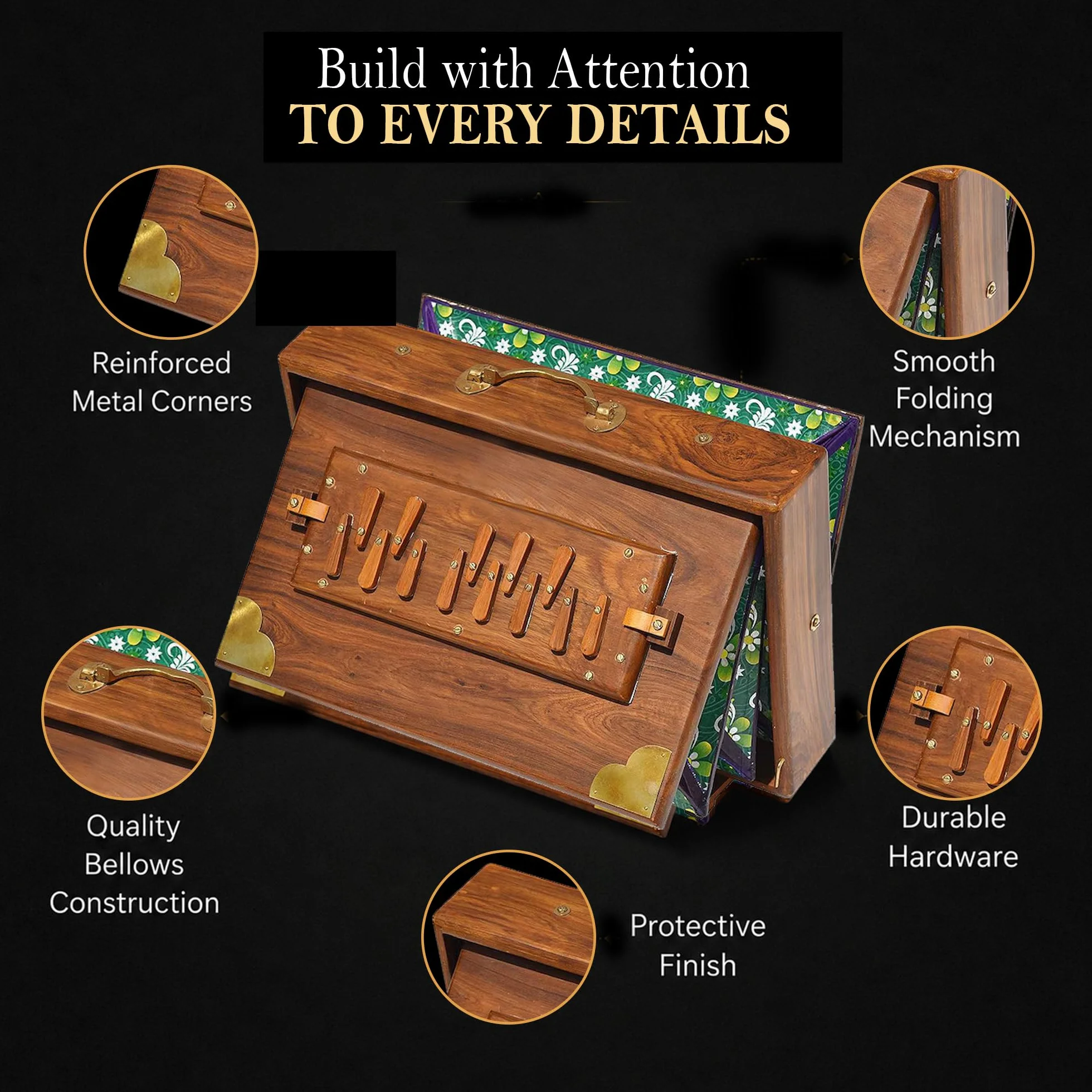 Shruti Box 13 Note Tuned 432 Hertz Teak Wood Padded Carry Bag