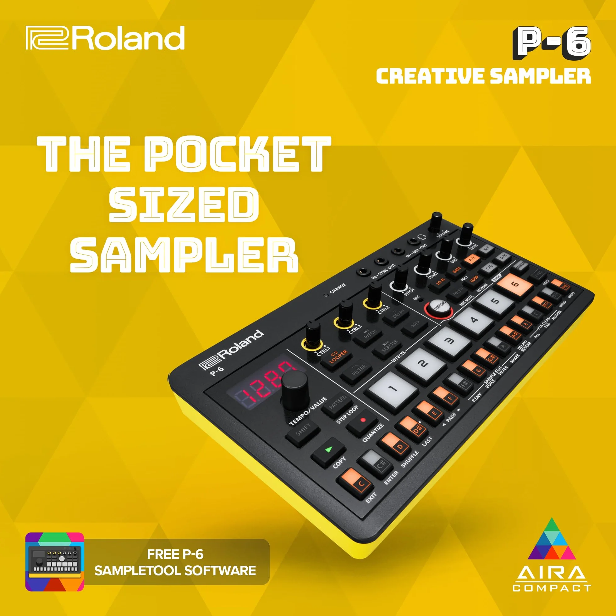 Roland AIRA Compact P-6 Creative Sampler granulaire séquenceur clavier intégré microphone effets