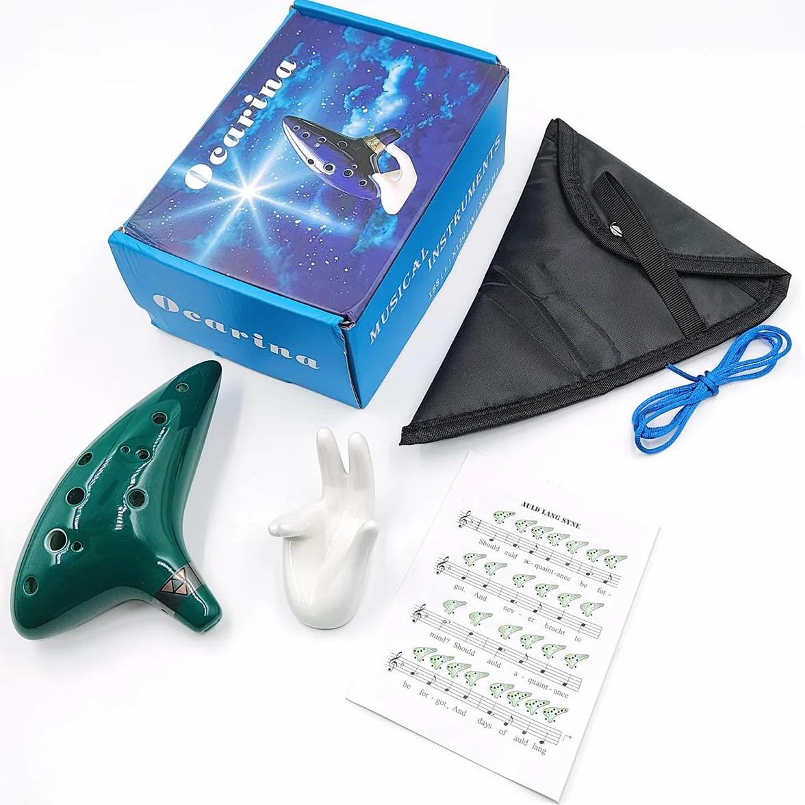 Ocarina en céramique 12 trous Alto Do Instrument de musique avec sangle de cou Boîte cadeau Noir