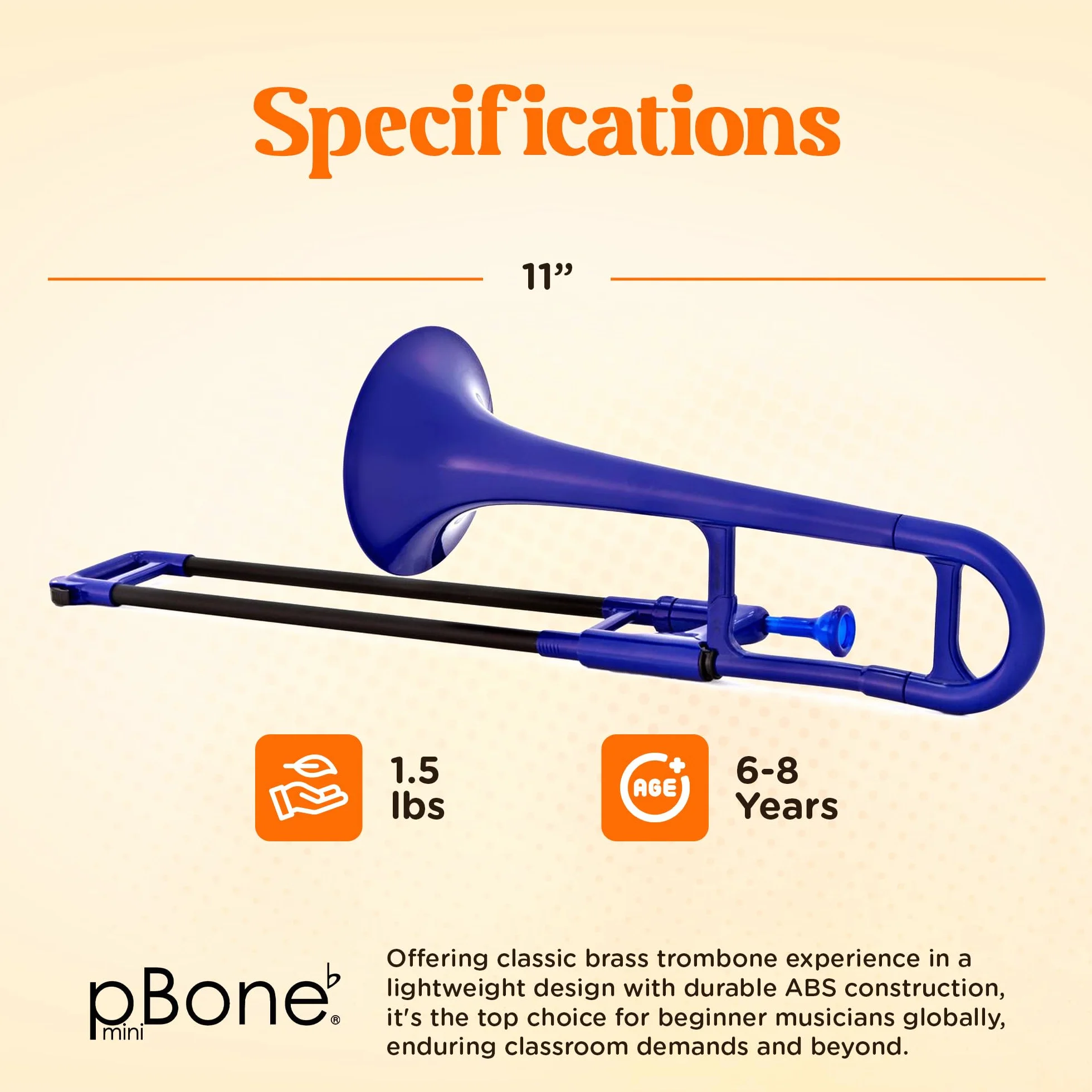 PBONE Trombone MINI avec embouchure et housse, Bleu