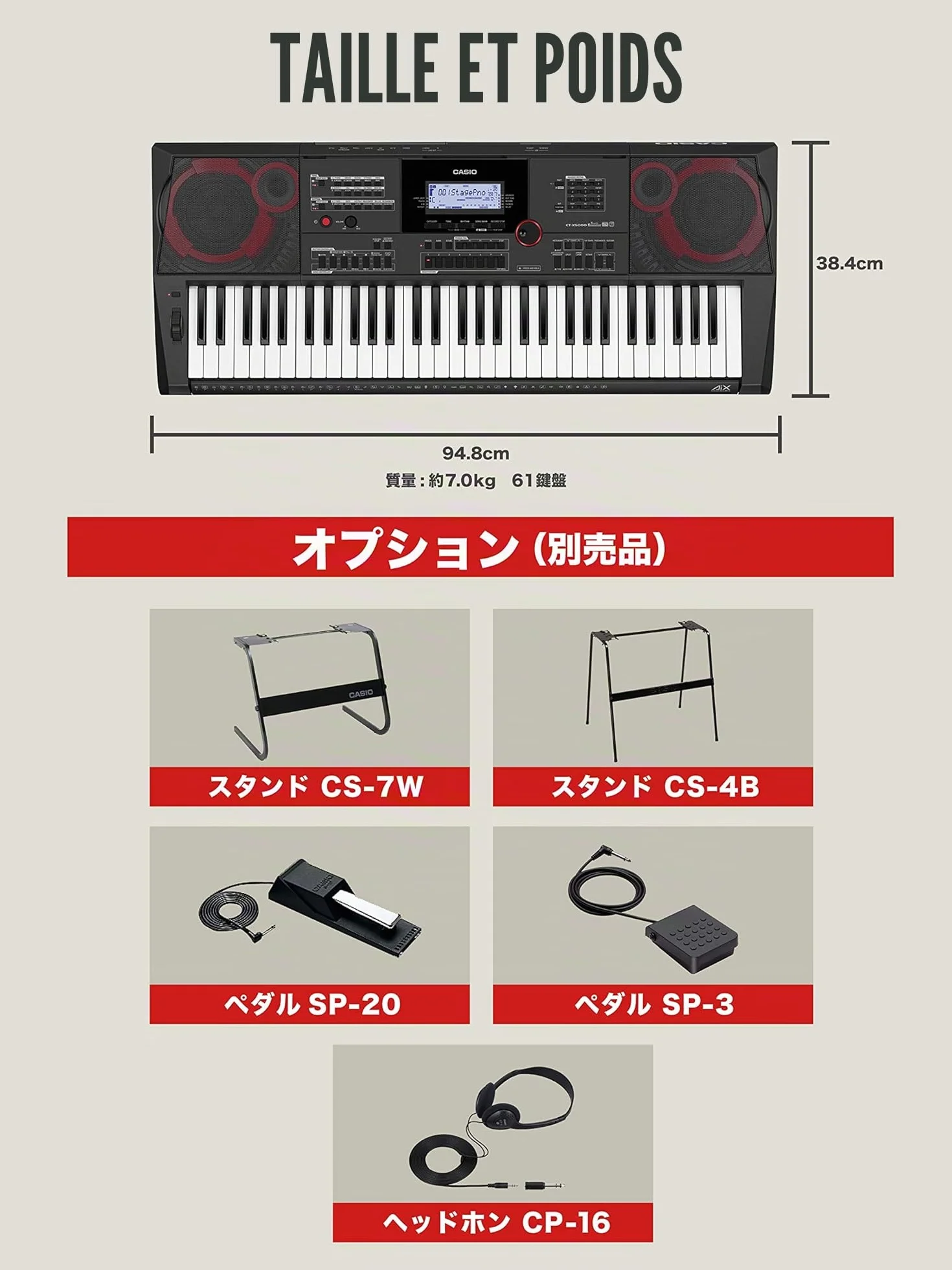 Casio CT-X5000 Clavier Numérique 61 Touches Dynamiques 800 Sons 235 Rythmes Haut-parleurs Noir