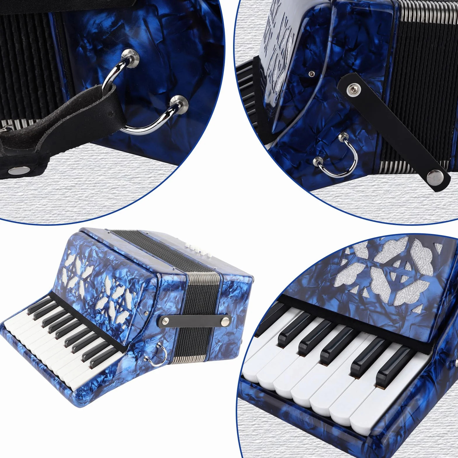 Accordéon Professionnel 8 Basses ABS Bois Massif Soufflet Cuir Vachette Instrument de Musique