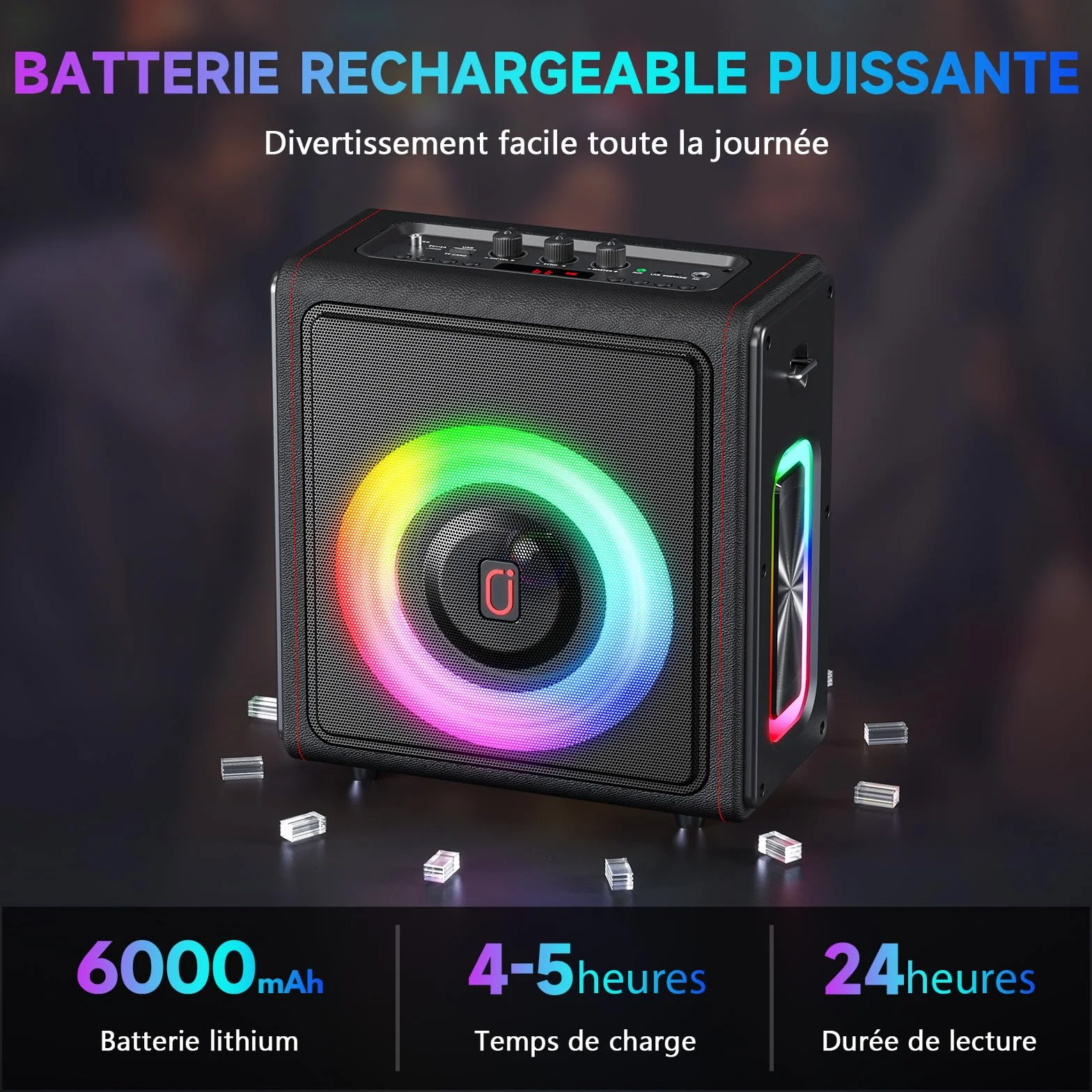 Enceinte karaoké Bluetooth 5.3 Portable 120W avec 2 Micros sans Fil, Système PA avec Correction de Tonalité & Réglage d'Écho