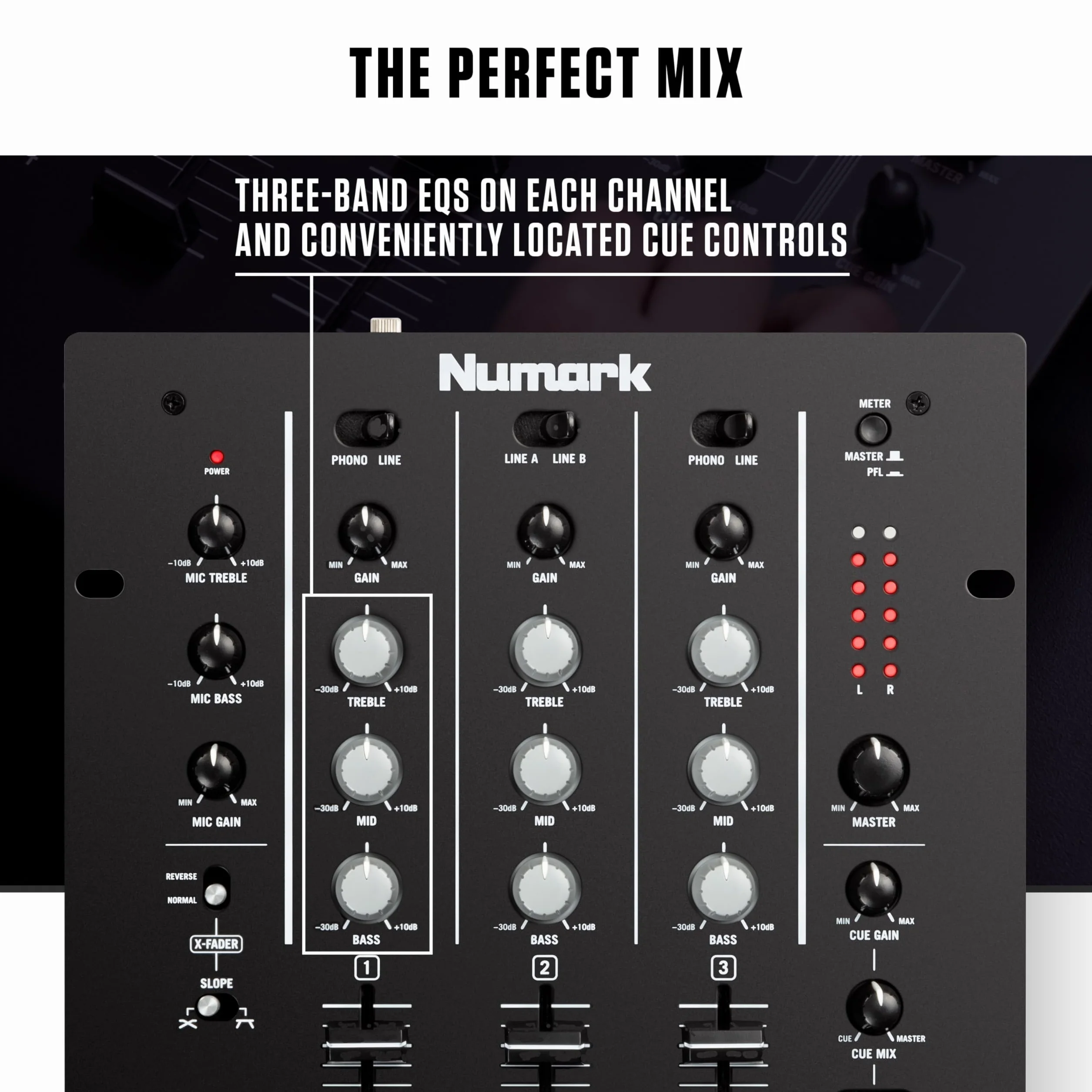 Numark M4 Table de Mixage DJ 3 Voies avec EQ 3 Bandes, Entrée Micro, Crossfader