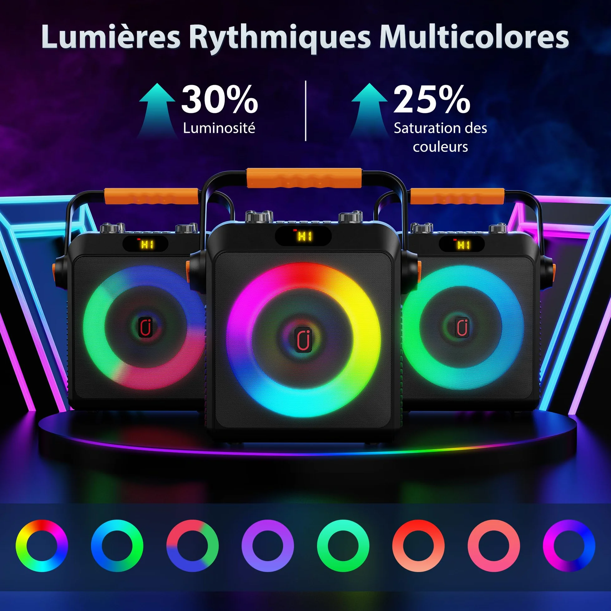 Machine de Karaoké Professionnel 80W avec 2 Microphones sans Fil, TWS Stéréo, 4 Mode Égaliseur Intégré, Support REC/AUX/USB/TF