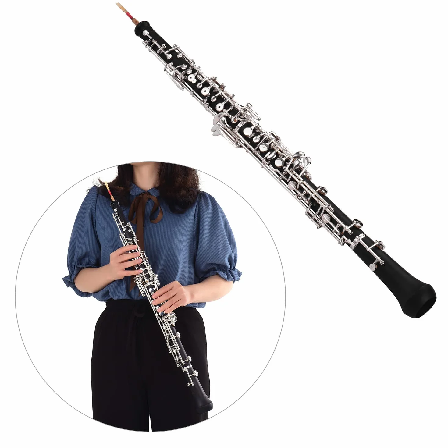 Hautbois en clé de nickel - Instrument à vent semi-automatique avec étui en cuir et gants