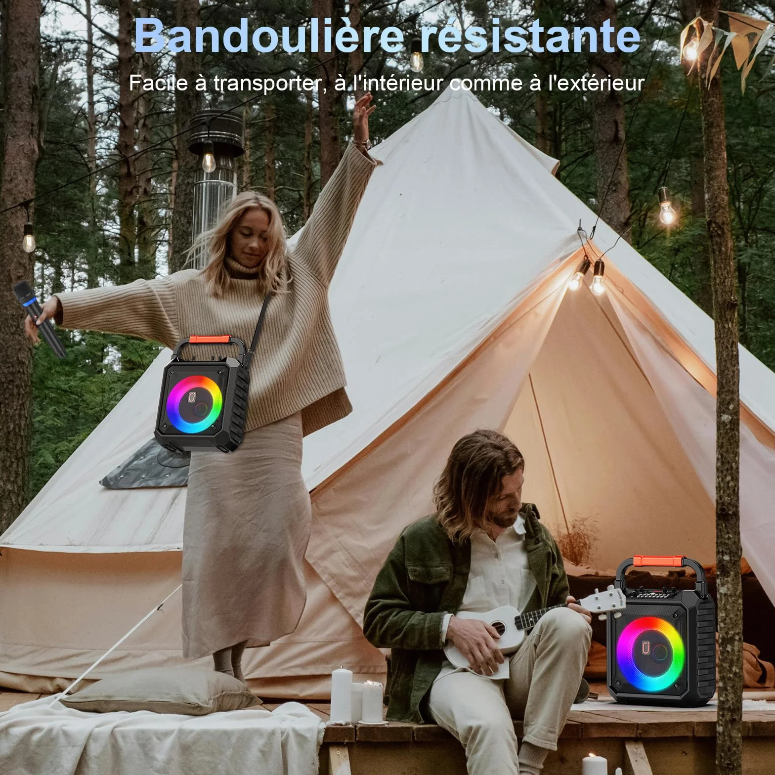 Machine de Karaoké 80W Enceinte Bluetooth 2 Micro sans Fil REC AUX USB TF Portable Fêtes