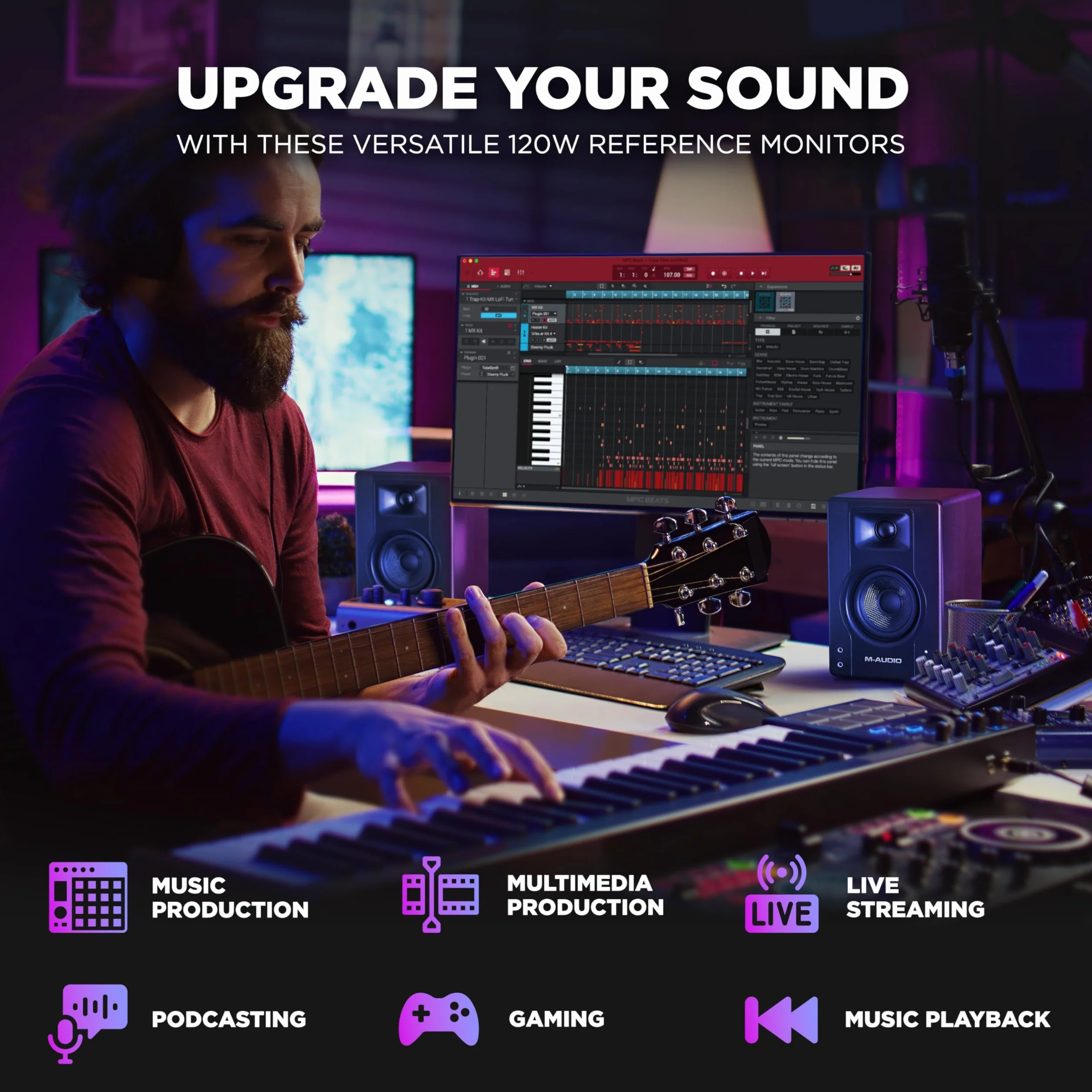 M-AUDIO BX3 Paire de Moniteurs de Studio 3.5 Pouces Enceintes PC HD avec Logiciel de Production Musicale