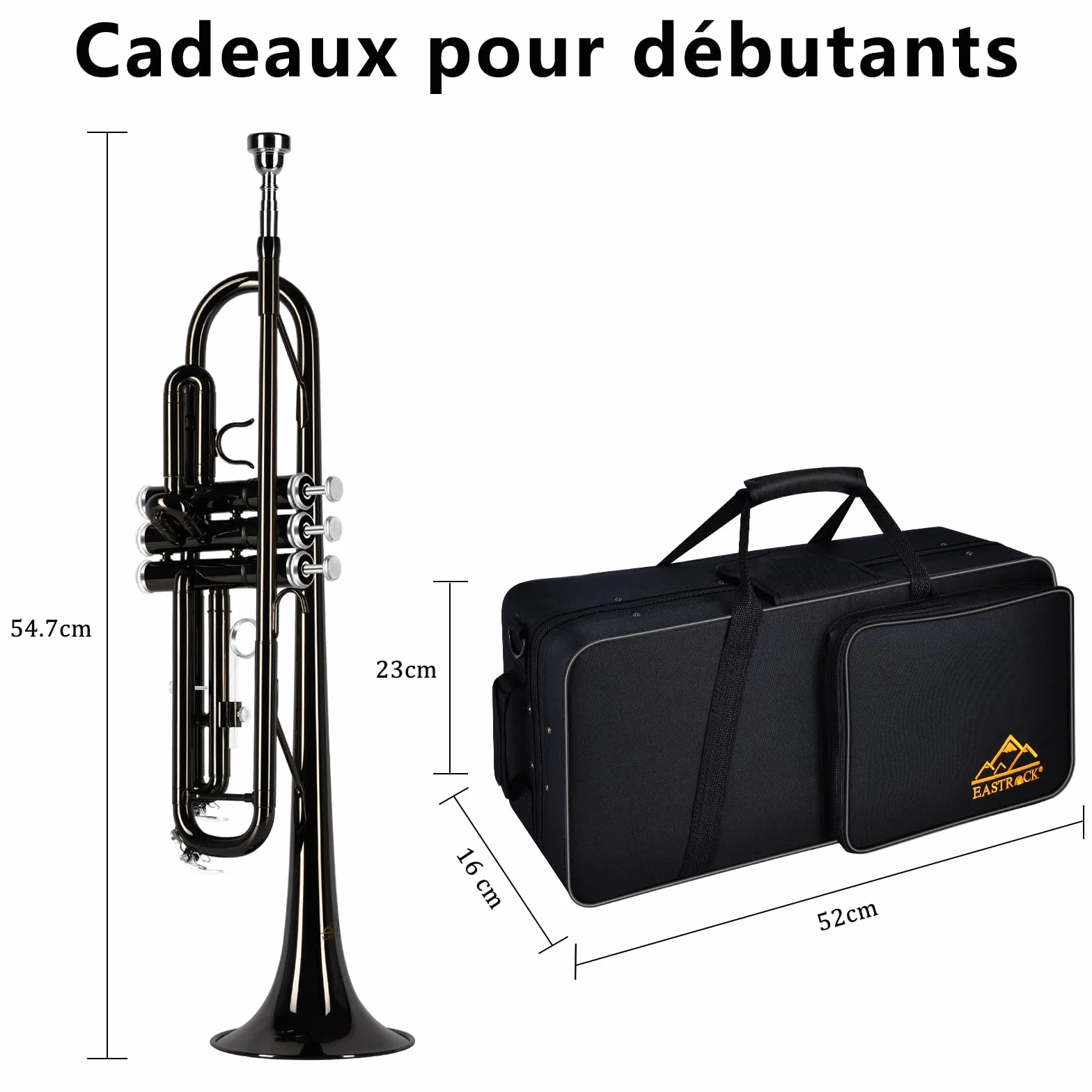EASTROCK Trompette en Sib pour débutant, laiton standard avec étui, gants, embouchure 7C (Noir)